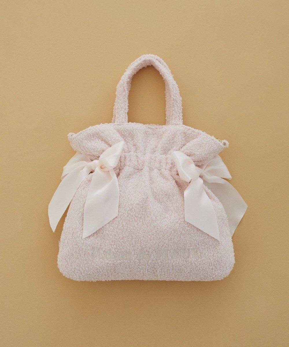 【メゾンドフルール/Maison de FLEUR】のボアダブルリボン2Wayトートバッグ インテリア・キッズ・メンズ・レディースファッション・服の通販 founy(ファニー) 　ファッション　Fashion　レディースファッション　Fashion for Women　バッグ　Bags　サテン　Satin, Glossy Fabric　ハンカチ　Handkerchief, Hanky　リボン　Ribbon, Bow　エレガント 上品　Elegant　財布　Wallet, Purse　Pink|ID: prp329100004660814 ipo3291000000035773076