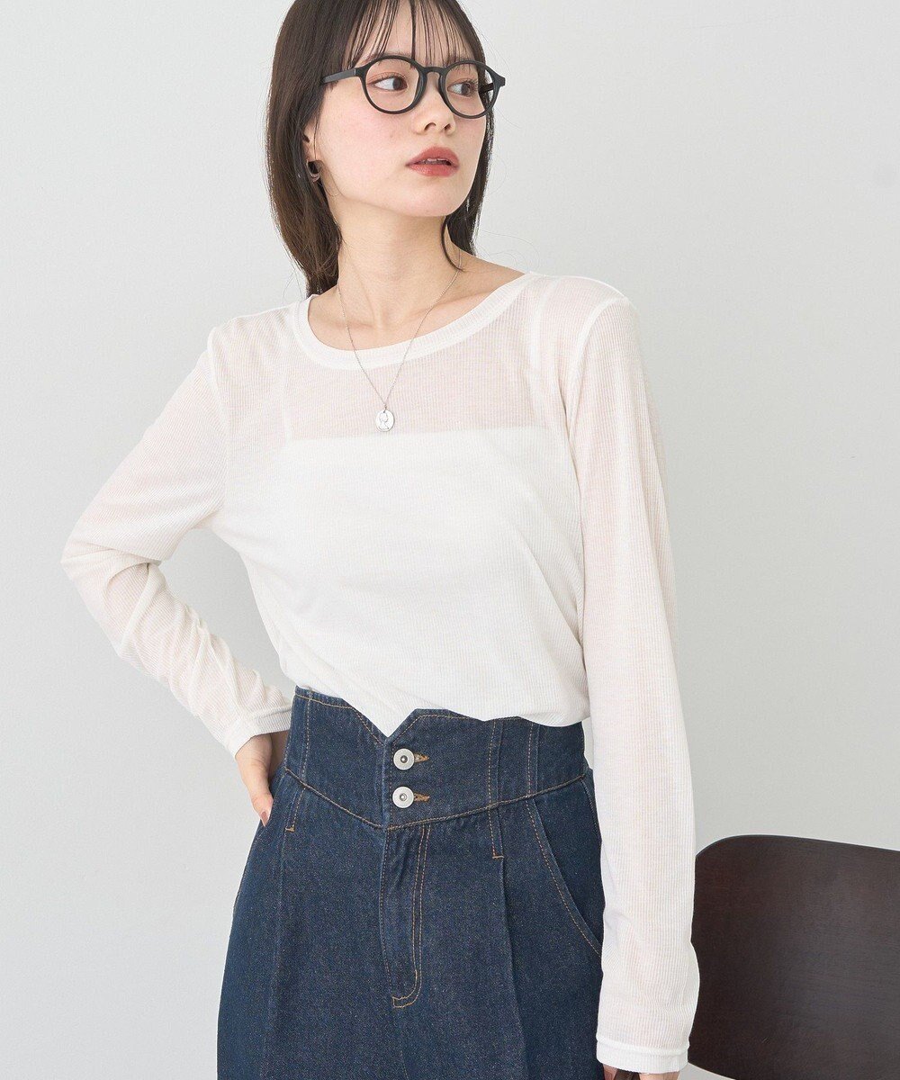 【アースミュージックアンドエコロジー/earth music&ecology】のクルーネックシアーテレコプルオーバー 人気、トレンドファッション・服の通販 founy(ファニー) 　ファッション　Fashion　レディースファッション　Fashion for Women　トップス・カットソー　Cut & Sew Tops　シャツ・ブラウス・オフィスカジュアル　Elegant Blouses & Button-Ups　ロングTシャツ・Tシャツ　Longline T-Shirts & Tees　カジュアルプルオーバー・ニットトップス　Pullovers & Knit Tops / Casual Pullovers　カットソー・ベーシックTシャツ　Cut-and-Sewn Tops / Stretch Tees & Basics　おすすめ　Recommended / Our Picks　カットソー　Cut and Sewn Top　キャミソール　Camisole, Spaghetti Strap Top　テレコ　Ribbed, Rib Stitch　ビスチェ　Bustier, Corset Top　フィット　Fit, Slim Fit　フォルム　Silhouette, Form　ベーシック　Basic, Essential　ポケット　Pocket, Pocket Detail　A/W・秋冬　Autumn/Winter　 other-1|ID: prp329100004660823 ipo3291000000033728213
