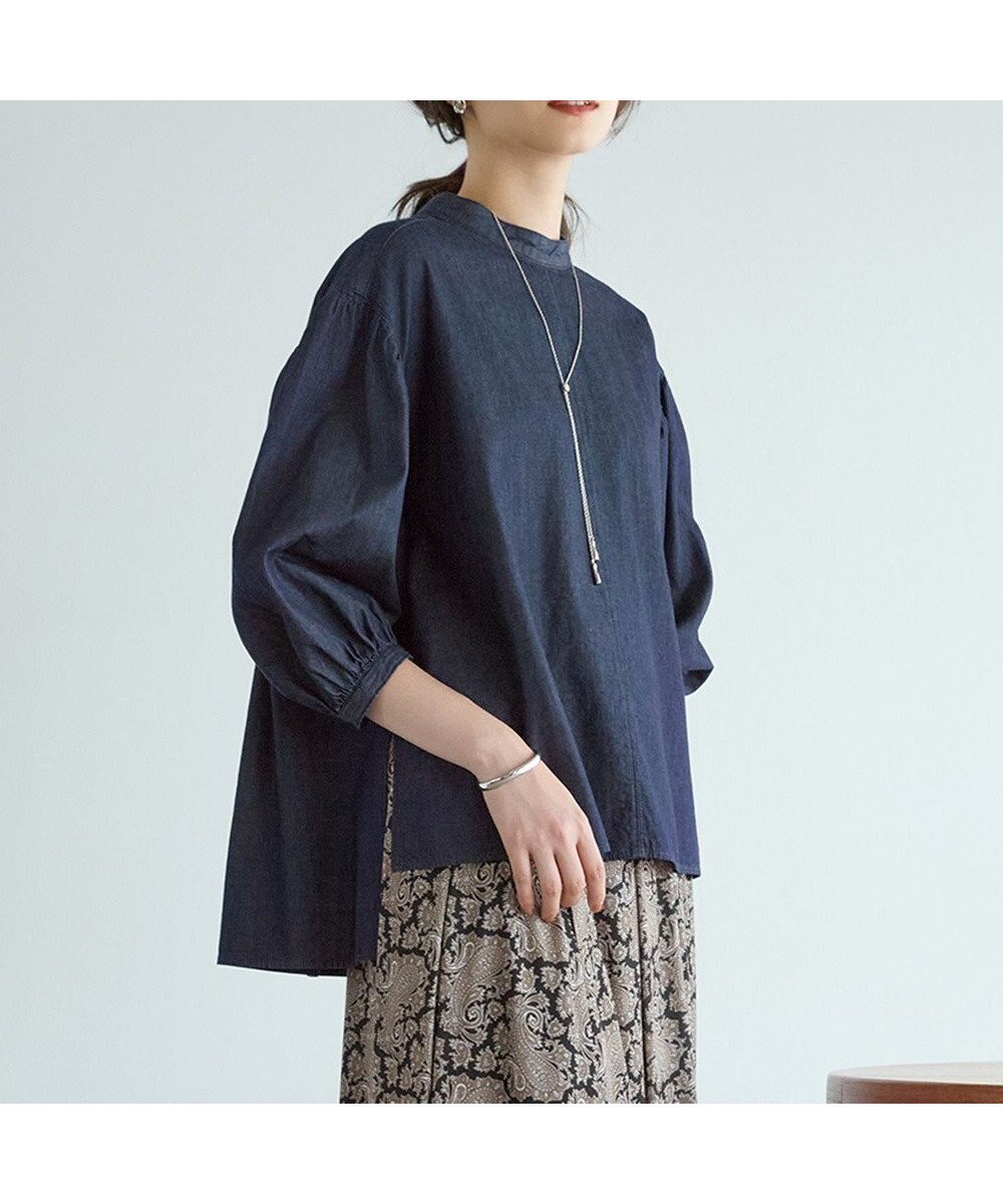 【23区/NIJYUSANKU】の【SLOW/一部店舗限定】ライトオンス デニム バックリボン ブラウス 人気、トレンドファッション・服の通販 founy(ファニー) 　ファッション　Fashion　レディースファッション　Fashion for Women　トップス・カットソー　Cut & Sew Tops　シャツ・ブラウス・オフィスカジュアル　Elegant Blouses & Button-Ups　インディゴ　Indigo Denim　秋　Autumn　ギャザー　Gathered, Ruffled　今季　This Season, Current Season　スリーブ　Sleeve, Long Sleeve / Short Sleeve　デニム　Denim, Jeans Material　プリーツ　Pleats, Pleated　ボトム　Bottoms, Lower Wear　リボン　Ribbon, Bow　A/W・秋冬　Autumn/Winter　おすすめ　Recommended / Our Picks　2025年　2025　2025-2026秋冬・A/W　Autumn/Winter 2025–26 AW25–26　 other-1|ID: prp329100004661121 ipo3291000000033729805