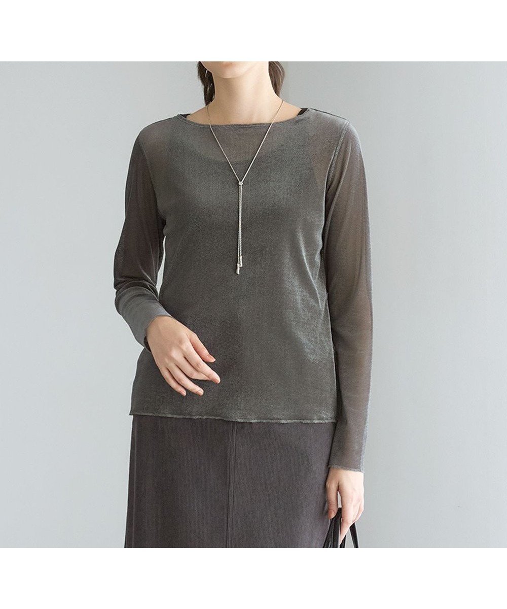 【23区/NIJYUSANKU】の【SLOW/一部店舗限定】ブラッシュドチュール メッシュベロア カットソー 人気、トレンドファッション・服の通販 founy(ファニー) ファッション Fashion レディースファッション Fashion for Women トップス・カットソー Cut & Sew Tops シャツ・ブラウス・オフィスカジュアル Elegant Blouses & Button-Ups ロングTシャツ・Tシャツ Longline T-Shirts & Tees カットソー・ベーシックTシャツ Cut-and-Sewn Tops / Stretch Tees & Basics ベロアトップス Velour Tops / Velvet-Look Items 秋 Autumn カットソー Cut and Sewn Top クール Cool, Chic シンプル Simple, Minimal ベロア Velour, Soft Velvet メッシュ Mesh, Net Fabric ラウンド Round, Round Neck ロング Long, Long-Length A/W・秋冬 Autumn/Winter エレガント 上品 Elegant 2025年 2025 2025-2026秋冬・A/W Autumn/Winter 2025–26 AW25–26 other-1|ID: prp329100004661130 ipo3291000000033940997