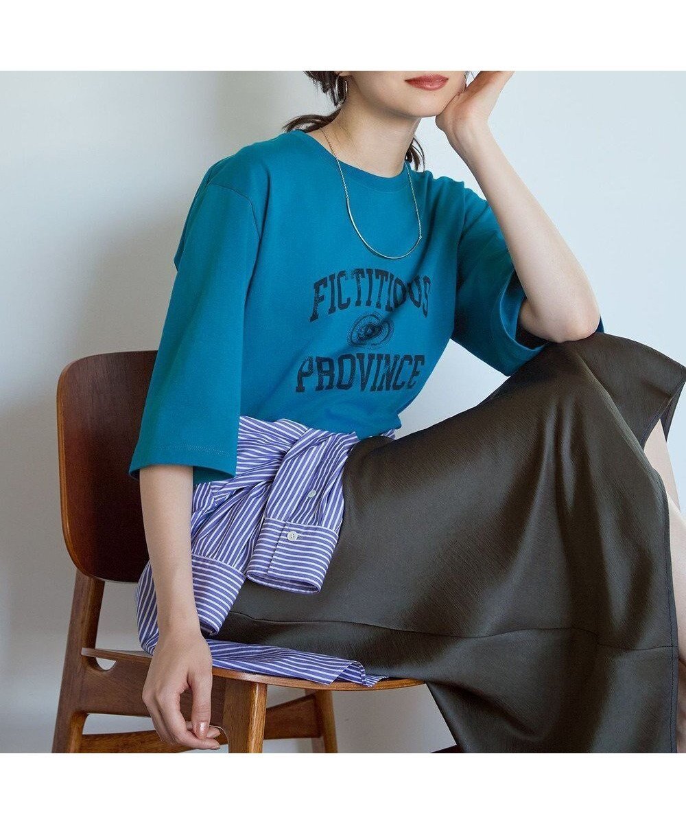 【23区/NIJYUSANKU】の【SLOW/一部店舗限定】MVSコットン ヴィンテージ風 ロゴTEE インテリア・キッズ・メンズ・レディースファッション・服の通販 founy(ファニー) 　ファッション　Fashion　レディースファッション　Fashion for Women　トップス・カットソー　Cut & Sew Tops　シャツ・ブラウス・オフィスカジュアル　Elegant Blouses & Button-Ups　ロングTシャツ・Tシャツ　Longline T-Shirts & Tees　カットソー・ベーシックTシャツ　Cut-and-Sewn Tops / Stretch Tees & Basics　ヴィンテージ　Vintage Style　秋　Autumn　カットソー　Cut and Sewn Top　シンプル　Simple, Minimal　チュニック　Tunic, Long Top　プリント　Print, Printed Pattern　A/W・秋冬　Autumn/Winter　2025年　2025　2025-2026秋冬・A/W　Autumn/Winter 2025–26 AW25–26　ダルブルー系|ID: prp329100004661141 ipo3291000000033729955
