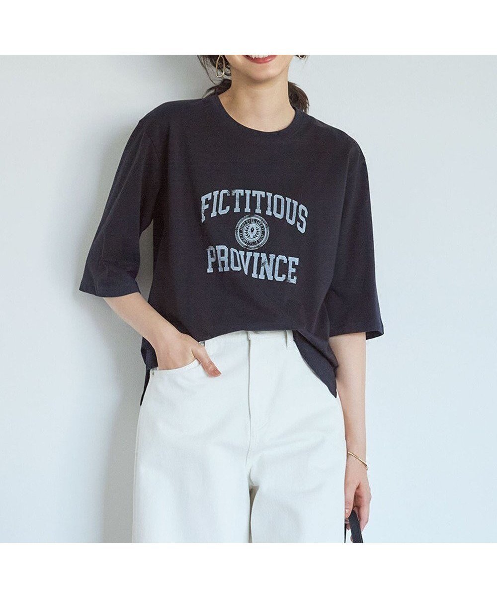 【23区/NIJYUSANKU】の【SLOW/一部店舗限定】MVSコットン ヴィンテージ風 ロゴTEE インテリア・キッズ・メンズ・レディースファッション・服の通販 founy(ファニー) 　ファッション　Fashion　レディースファッション　Fashion for Women　トップス・カットソー　Cut & Sew Tops　シャツ・ブラウス・オフィスカジュアル　Elegant Blouses & Button-Ups　ロングTシャツ・Tシャツ　Longline T-Shirts & Tees　カットソー・ベーシックTシャツ　Cut-and-Sewn Tops / Stretch Tees & Basics　ヴィンテージ　Vintage Style　秋　Autumn　カットソー　Cut and Sewn Top　シンプル　Simple, Minimal　チュニック　Tunic, Long Top　プリント　Print, Printed Pattern　A/W・秋冬　Autumn/Winter　2025年　2025　2025-2026秋冬・A/W　Autumn/Winter 2025–26 AW25–26　ネイビー系|ID: prp329100004661141 ipo3291000000036272515