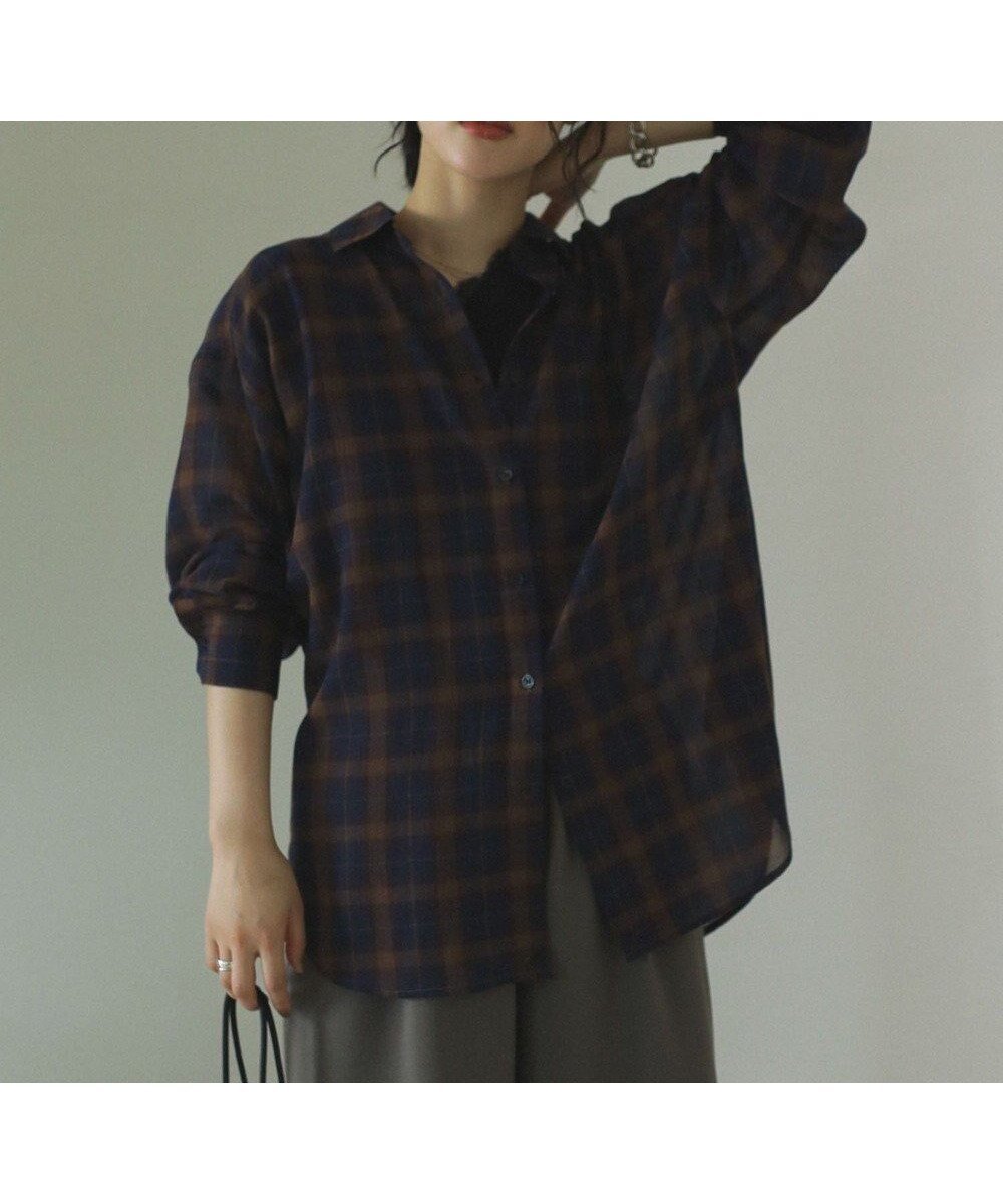 【グリーンパークス/Green Parks】のカシュクールシアーシャツ インテリア・キッズ・メンズ・レディースファッション・服の通販 founy(ファニー) 　ファッション　Fashion　レディースファッション　Fashion for Women　トップス・カットソー　Cut & Sew Tops　シャツ・ブラウス・オフィスカジュアル　Elegant Blouses & Button-Ups　カシュクール　Wrap Design　シアー　Sheer, See-Through　スタイリッシュ　Stylish, Fashionable　チェック　Check, Plaid, Tartan　ベーシック　Basic, Essential　ポケット　Pocket, Pocket Detail　無地　Plain, Solid Color　A/W・秋冬　Autumn/Winter　Navy|ID: prp329100004661189 ipo3291000000033730211