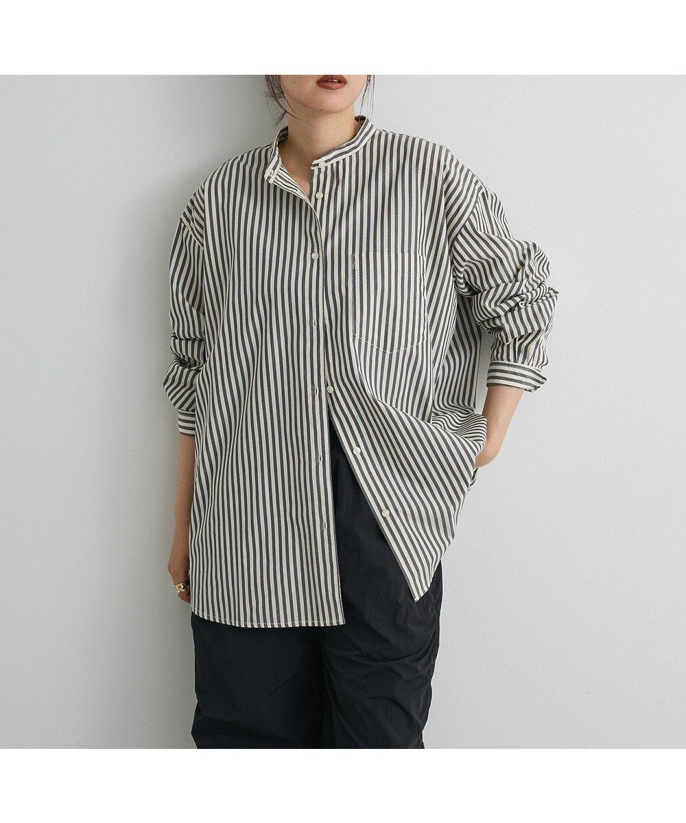 【クラフトスタンダードブティック/CRAFT STANDARD BOUTIQUE】のバンドカラーシャツ インテリア・キッズ・メンズ・レディースファッション・服の通販 founy(ファニー) 　ファッション　Fashion　レディースファッション　Fashion for Women　トップス・カットソー　Cut & Sew Tops　シャツ・ブラウス・オフィスカジュアル　Elegant Blouses & Button-Ups　サンダル　Sandals, Summer Shoes　ストライプ　Stripe, Striped Pattern　スラックス　Slacks, Dress Pants　タンク　Tank Top, Sleeveless Top　バランス　Balance, Style Balance　フラット　Flat, Flat Shoes　ポケット　Pocket, Pocket Detail　羽織　Haori, Light Jacket　無地　Plain, Solid Color　A/W・秋冬　Autumn/Winter　おすすめ　Recommended / Our Picks　夏　Summer　旅行　Travel　ビジネス 仕事 通勤　Business / Work / Commuting　Stripe Gray|ID: prp329100004661195 ipo3291000000033730243