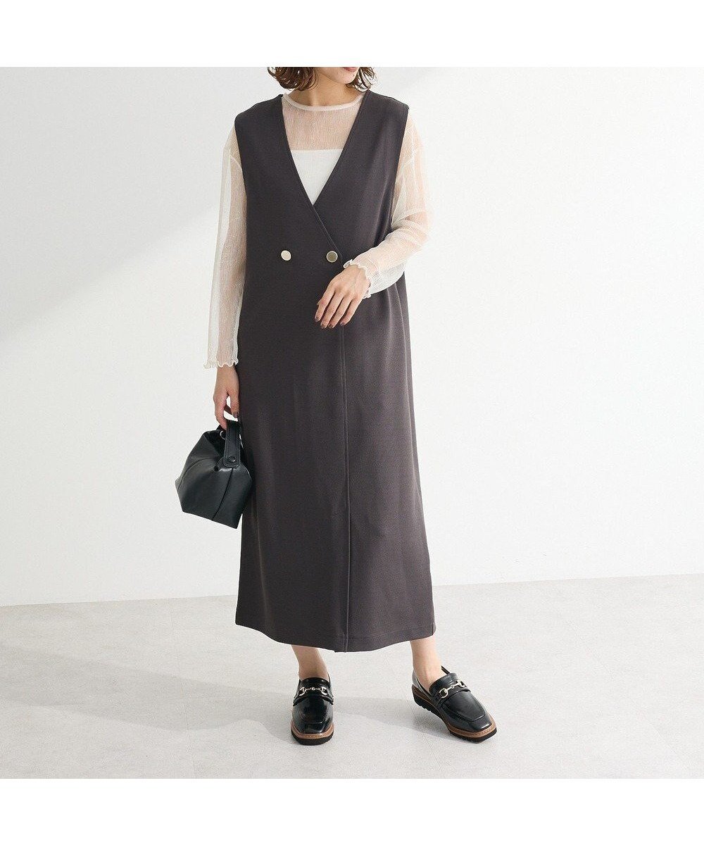 【グリーンパークス/Green Parks】のジャケット風ジャンパースカート インテリア・キッズ・メンズ・レディースファッション・服の通販 founy(ファニー) 　ファッション　Fashion　レディースファッション　Fashion for Women　アウター　Coat / Outerwear Collection　レディースジャケット・軽アウター　Jackets　新作・新入荷　New Arrivals / New In　おすすめ　Recommended / Our Picks　インナー　Innerwear　カットソー　Cut and Sewn Top　ジャケット　Jacket, Outerwear　ジョーゼット　Georgette, Semi-Sheer Fabric　スマート　Smart, Elegant　ポケット　Pocket, Pocket Detail　A/W・秋冬　Autumn/Winter　Dark Gray|ID: prp329100004661201 ipo3291000000033730265