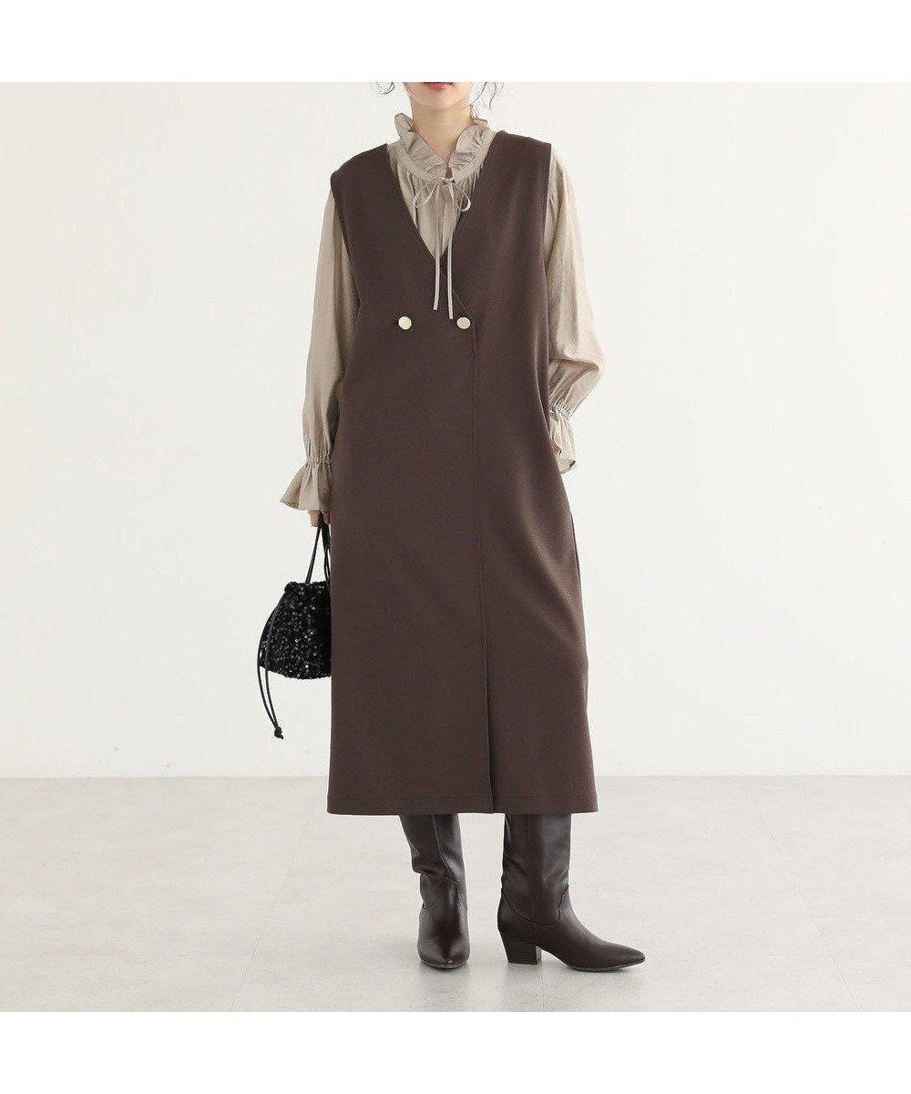 【グリーンパークス/Green Parks】のジャケット風ジャンパースカート インテリア・キッズ・メンズ・レディースファッション・服の通販 founy(ファニー) 　ファッション　Fashion　レディースファッション　Fashion for Women　アウター　Coat / Outerwear Collection　レディースジャケット・軽アウター　Jackets　新作・新入荷　New Arrivals / New In　おすすめ　Recommended / Our Picks　インナー　Innerwear　カットソー　Cut and Sewn Top　ジャケット　Jacket, Outerwear　ジョーゼット　Georgette, Semi-Sheer Fabric　スマート　Smart, Elegant　ポケット　Pocket, Pocket Detail　A/W・秋冬　Autumn/Winter　Brown|ID: prp329100004661201 ipo3291000000033730267
