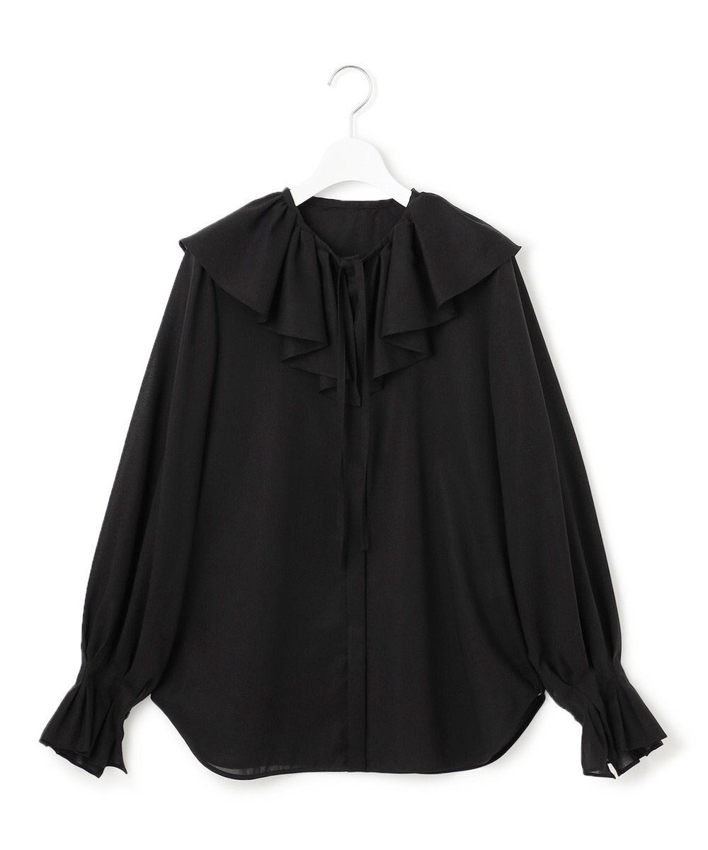 【23区/NIJYUSANKU】の【GOLD LABEL】シアーコットン ラッフル襟 ブラウス インテリア・キッズ・メンズ・レディースファッション・服の通販 founy(ファニー) 　ファッション　Fashion　レディースファッション　Fashion for Women　トップス・カットソー　Cut & Sew Tops　シャツ・ブラウス・オフィスカジュアル　Elegant Blouses & Button-Ups　コレクション　Collection, Seasonal Line　シンプル　Simple, Minimal　スマート　Smart, Elegant　スリーブ　Sleeve, Long Sleeve / Short Sleeve　フェミニン　Feminine, Girly　ラッフル　Ruffle, Frill　リボン　Ribbon, Bow　A/W・秋冬　Autumn/Winter　冬　Winter / This Winter　2025年　2025　2025-2026秋冬・A/W　Autumn/Winter 2025–26 AW25–26　ブラック系|ID: prp329100004661255 ipo3291000000033730479