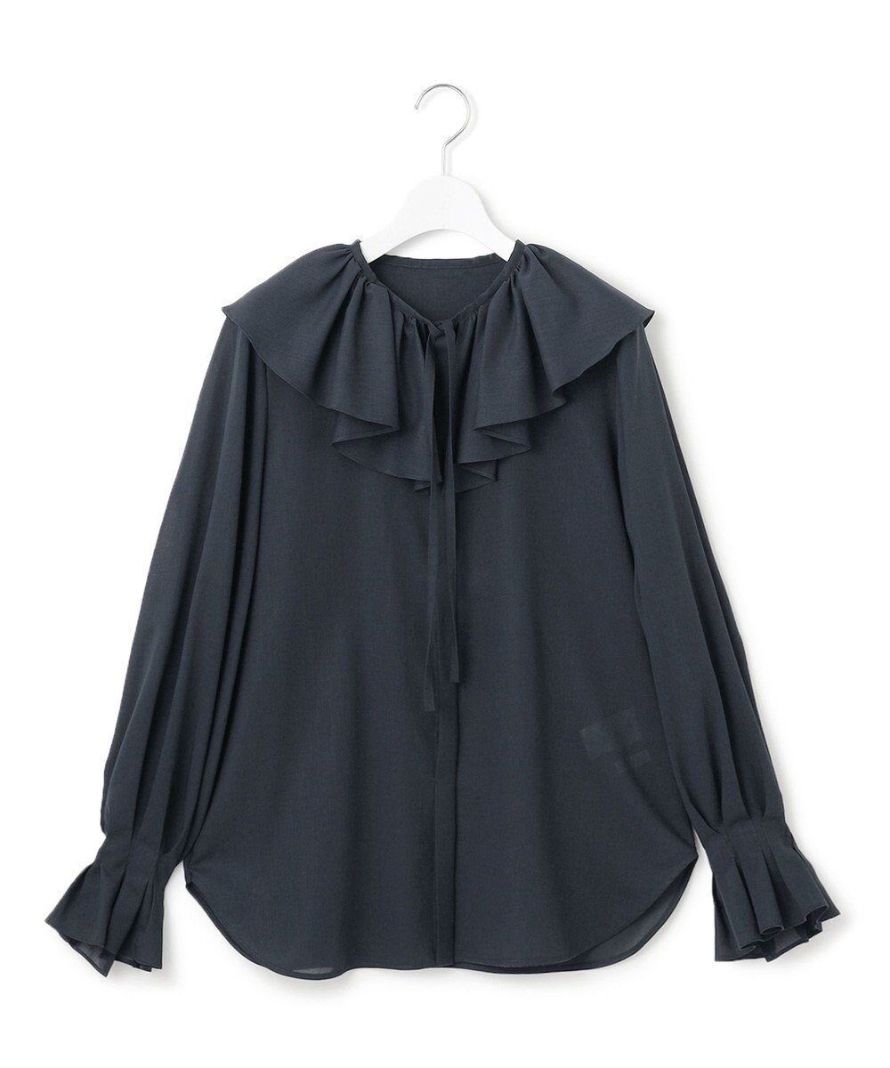 【23区/NIJYUSANKU】の【GOLD LABEL】シアーコットン ラッフル襟 ブラウス インテリア・キッズ・メンズ・レディースファッション・服の通販 founy(ファニー) 　ファッション　Fashion　レディースファッション　Fashion for Women　トップス・カットソー　Cut & Sew Tops　シャツ・ブラウス・オフィスカジュアル　Elegant Blouses & Button-Ups　コレクション　Collection, Seasonal Line　シンプル　Simple, Minimal　スマート　Smart, Elegant　スリーブ　Sleeve, Long Sleeve / Short Sleeve　フェミニン　Feminine, Girly　ラッフル　Ruffle, Frill　リボン　Ribbon, Bow　A/W・秋冬　Autumn/Winter　冬　Winter / This Winter　2025年　2025　2025-2026秋冬・A/W　Autumn/Winter 2025–26 AW25–26　ダルブルー系|ID: prp329100004661255 ipo3291000000033730480