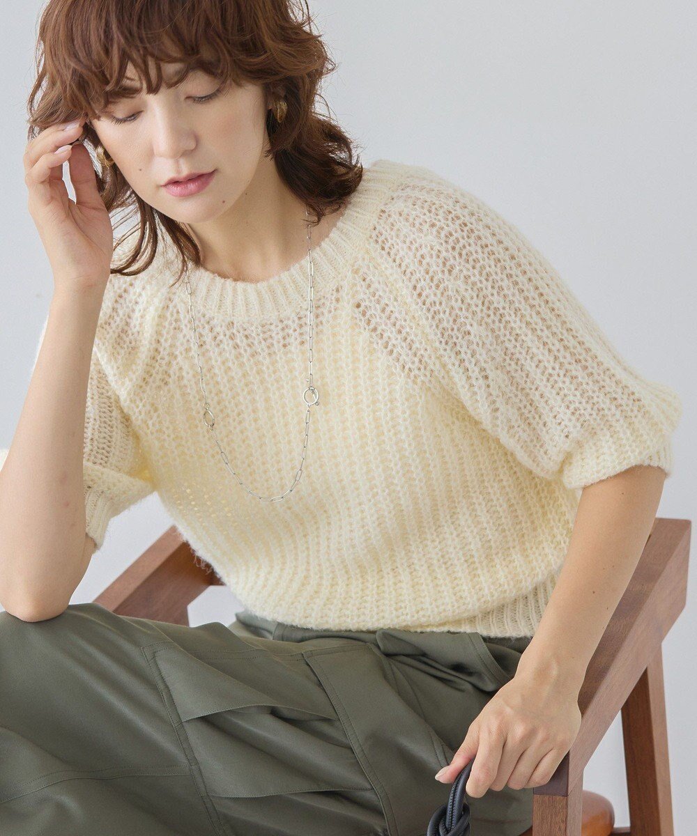 【アメリカンホリック/AMERICAN HOLIC】のモヘヤ風シアー半袖ニットトップス 人気、トレンドファッション・服の通販 founy(ファニー) 　ファッション　Fashion　レディースファッション　Fashion for Women　トップス・カットソー　Cut & Sew Tops　ニット　Knit Tops & Sweaters　アメリカン　American Style　秋　Autumn　コンパクト　Compact, Small Size　今季　This Season, Current Season　シアー　Sheer, See-Through　スタイリッシュ　Stylish, Fashionable　セーター　Sweater, Knitwear　バランス　Balance, Style Balance　ボトム　Bottoms, Lower Wear　ポケット　Pocket, Pocket Detail　半袖　Short Sleeve, Half Sleeve　ロング　Long, Long-Length　A/W・秋冬　Autumn/Winter　新作・新入荷　New Arrivals / New In　おすすめ　Recommended / Our Picks　 other-1|ID: prp329100004661258 ipo3291000000033730486