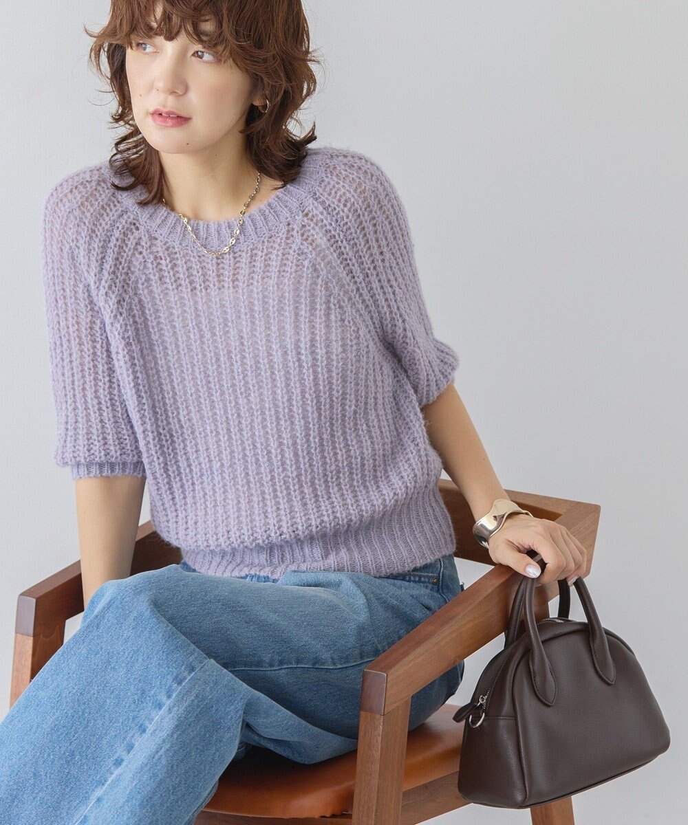 【アメリカンホリック/AMERICAN HOLIC】のモヘヤ風シアー半袖ニットトップス インテリア・キッズ・メンズ・レディースファッション・服の通販 founy(ファニー) 　ファッション　Fashion　レディースファッション　Fashion for Women　トップス・カットソー　Cut & Sew Tops　ニット　Knit Tops & Sweaters　アメリカン　American Style　秋　Autumn　コンパクト　Compact, Small Size　今季　This Season, Current Season　シアー　Sheer, See-Through　スタイリッシュ　Stylish, Fashionable　セーター　Sweater, Knitwear　バランス　Balance, Style Balance　ボトム　Bottoms, Lower Wear　ポケット　Pocket, Pocket Detail　半袖　Short Sleeve, Half Sleeve　ロング　Long, Long-Length　A/W・秋冬　Autumn/Winter　新作・新入荷　New Arrivals / New In　おすすめ　Recommended / Our Picks　Lavender|ID: prp329100004661258 ipo3291000000033730493