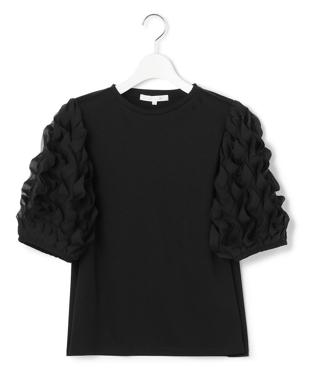 【23区/NIJYUSANKU】の【GOLD LABEL】エンブロイダリー コンビ TEE インテリア・キッズ・メンズ・レディースファッション・服の通販 founy(ファニー) 　ファッション　Fashion　レディースファッション　Fashion for Women　トップス・カットソー　Cut & Sew Tops　シャツ・ブラウス・オフィスカジュアル　Elegant Blouses & Button-Ups　ロングTシャツ・Tシャツ　Longline T-Shirts & Tees　カットソー・ベーシックTシャツ　Cut-and-Sewn Tops / Stretch Tees & Basics　エンブロイダリー　Embroidery Design　カットソー　Cut and Sewn Top　コレクション　Collection, Seasonal Line　コンパクト　Compact, Small Size　コンビ　Combo, Combination Style　シアー　Sheer, See-Through　シフォン　Chiffon, Lightweight Fabric　シルク　Silk, 100% Silk　シンプル　Simple, Minimal　スマート　Smart, Elegant　フリル　Frill, Ruffle　ラッフル　Ruffle, Frill　A/W・秋冬　Autumn/Winter　冬　Winter / This Winter　エレガント 上品　Elegant　2025年　2025　2025-2026秋冬・A/W　Autumn/Winter 2025–26 AW25–26　ブラック系|ID: prp329100004661345 ipo3291000000033730823