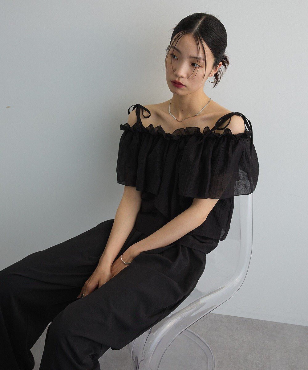 【グリーンパークス/Green Parks】のマルチWAYオフショルフリルブラウス インテリア・キッズ・メンズ・レディースファッション・服の通販 founy(ファニー) 　ファッション　Fashion　レディースファッション　Fashion for Women　トップス・カットソー　Cut & Sew Tops　シャツ・ブラウス・オフィスカジュアル　Elegant Blouses & Button-Ups　シアー　Sheer, See-Through　フリル　Frill, Ruffle　ポケット　Pocket, Pocket Detail　エレガント 上品　Elegant　夏　Summer　春　Spring　S/S・春夏　SS, Spring/Summer, Warm Season　Black|ID: prp329100004661680 ipo3291000000033731909