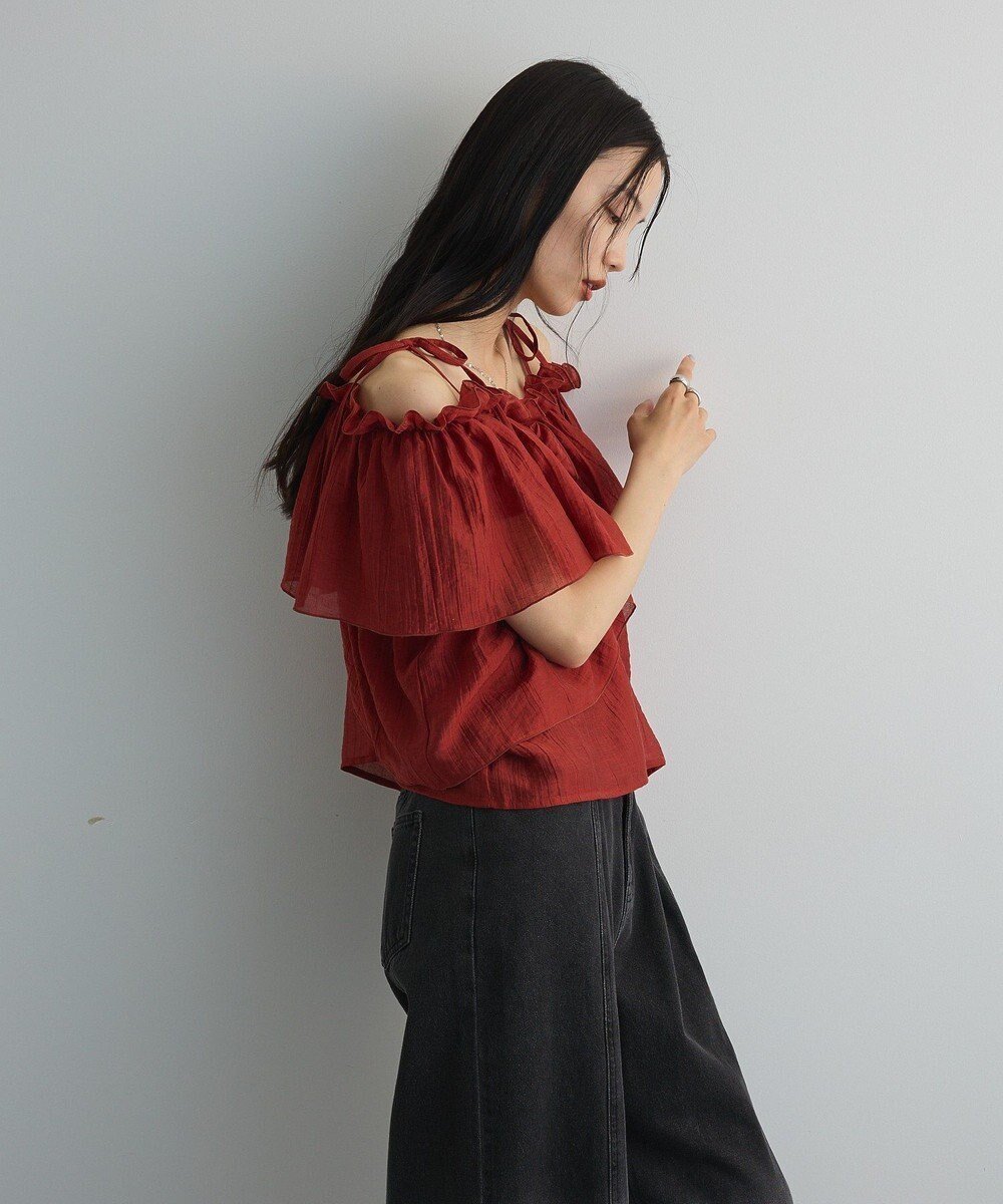 【グリーンパークス/Green Parks】のマルチWAYオフショルフリルブラウス インテリア・キッズ・メンズ・レディースファッション・服の通販 founy(ファニー) 　ファッション　Fashion　レディースファッション　Fashion for Women　トップス・カットソー　Cut & Sew Tops　シャツ・ブラウス・オフィスカジュアル　Elegant Blouses & Button-Ups　シアー　Sheer, See-Through　フリル　Frill, Ruffle　ポケット　Pocket, Pocket Detail　エレガント 上品　Elegant　夏　Summer　春　Spring　S/S・春夏　SS, Spring/Summer, Warm Season　Red|ID: prp329100004661680 ipo3291000000033731910