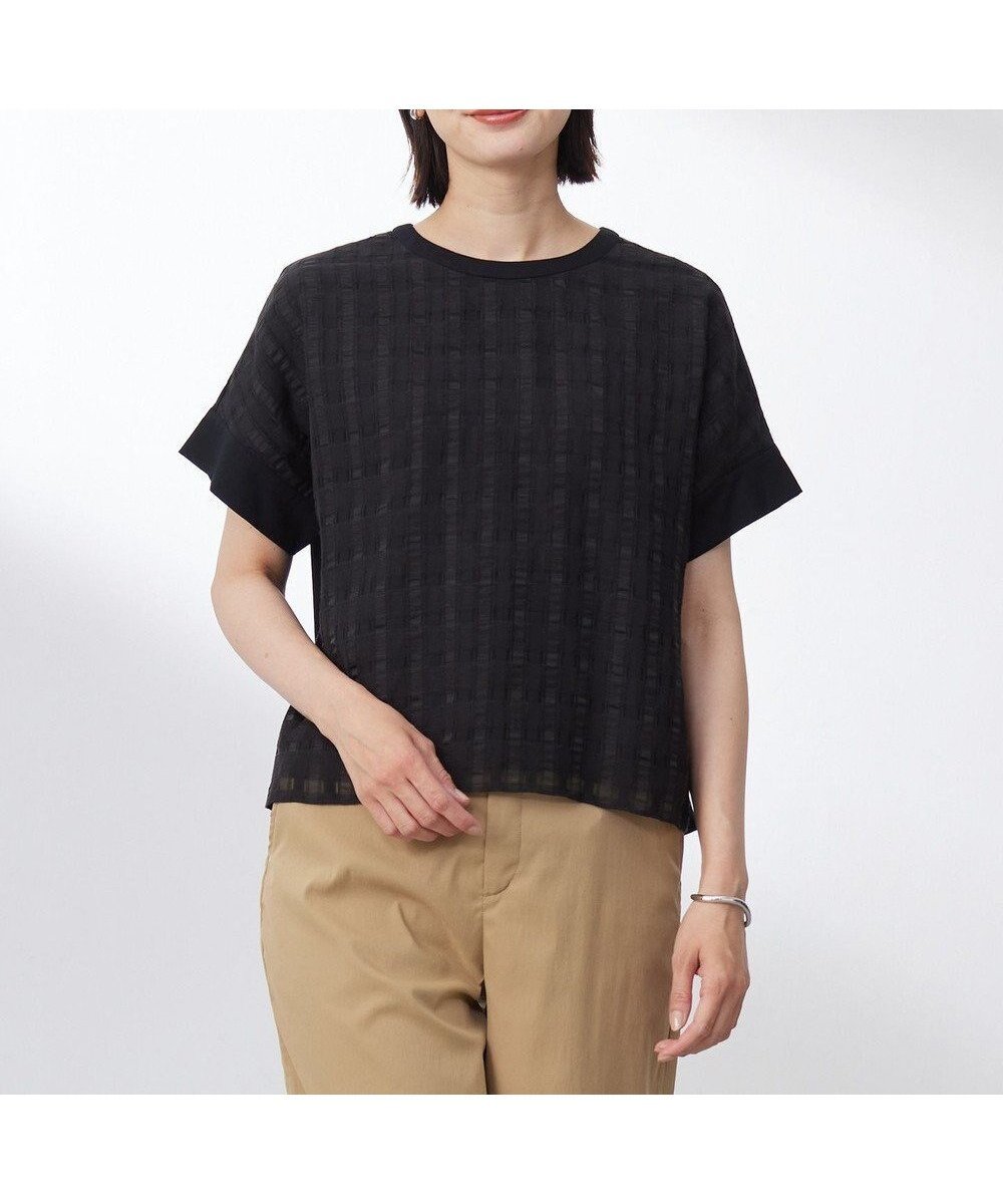 【ジェイ プレス/J.PRESS】の【洗える】チェックコンビジャージー カットソー インテリア・キッズ・メンズ・レディースファッション・服の通販 founy(ファニー) 　ファッション　Fashion　レディースファッション　Fashion for Women　トップス・カットソー　Cut & Sew Tops　シャツ・ブラウス・オフィスカジュアル　Elegant Blouses & Button-Ups　ロングTシャツ・Tシャツ　Longline T-Shirts & Tees　カットソー・ベーシックTシャツ　Cut-and-Sewn Tops / Stretch Tees & Basics　春　Spring　洗える　Machine Washable　カットソー　Cut and Sewn Top　シアー　Sheer, See-Through　チェック　Check, Plaid, Tartan　デニム　Denim, Jeans Material　バランス　Balance, Style Balance　ボトム　Bottoms, Lower Wear　モチーフ　Motif, Design Theme　無地　Plain, Solid Color　リネン　Linen, Linen Fabric　S/S・春夏　SS, Spring/Summer, Warm Season　夏　Summer　ブラック系|ID: prp329100004662200 ipo3291000000033733925