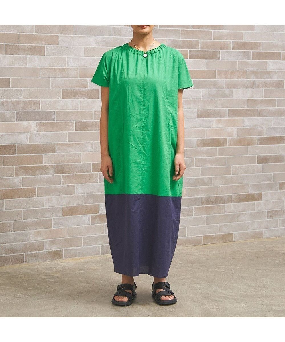 【ジェイプレスヨークストリート/J.PRESS YORK STREET】の【WOMEN】バイカラー ワンピース インテリア・キッズ・メンズ・レディースファッション・服の通販 founy(ファニー) 　ファッション　Fashion　レディースファッション　Fashion for Women　ワンピース　Dresses　アクセサリー　Fashion Accessories　春　Spring　サンダル　Sandals, Summer Shoes　シンプル　Simple, Minimal　リボン　Ribbon, Bow　リラックス　Relax, Relaxed Fit　S/S・春夏　SS, Spring/Summer, Warm Season　夏　Summer　エレガント 上品　Elegant　グリーン系1|ID: prp329100004662242 ipo3291000000033734097
