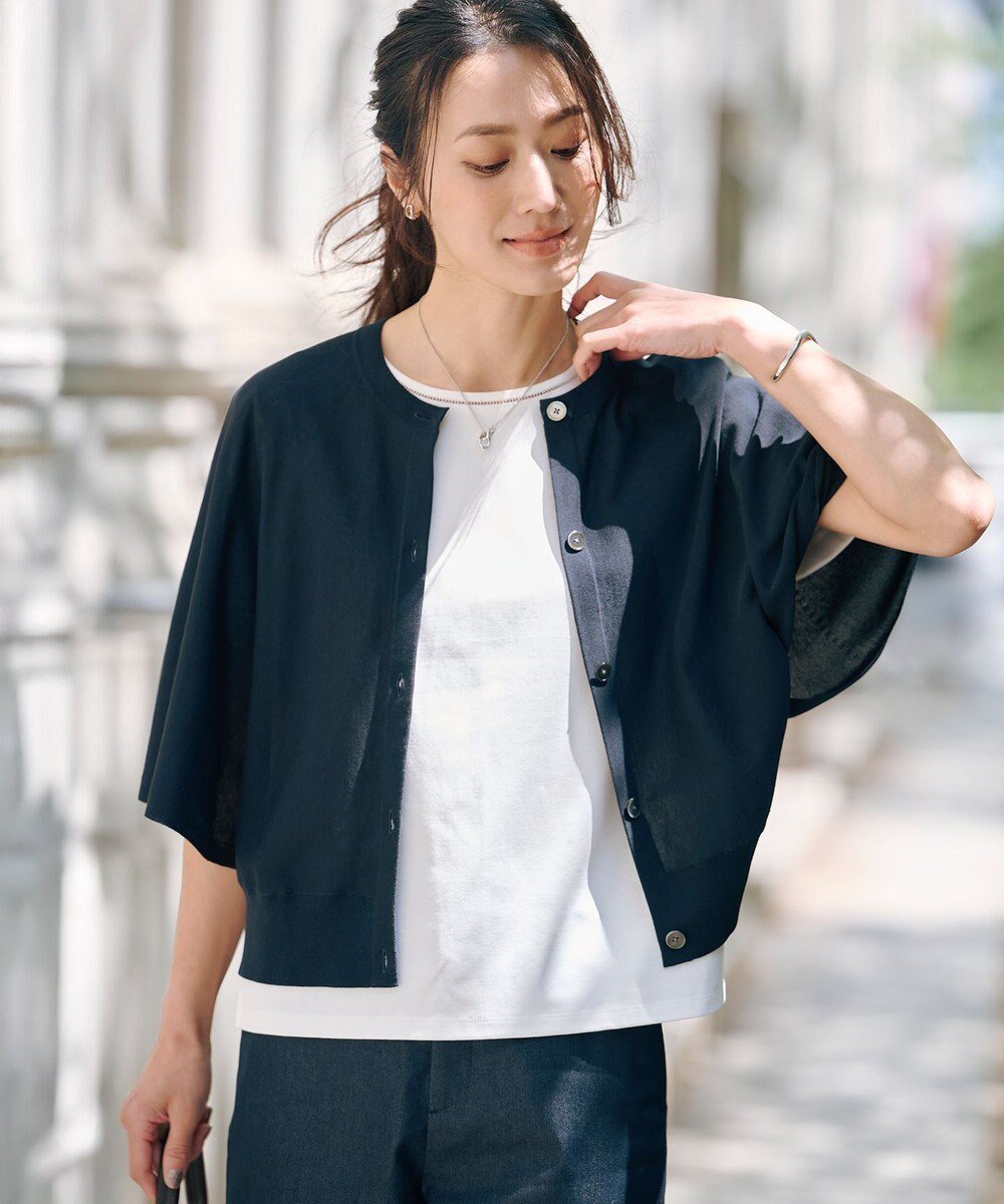 【ジェイ プレス/J.PRESS】の【洗える・抗菌防臭】COTTON ACETATE DRY バタフライスリーブ カーディガン インテリア・キッズ・メンズ・レディースファッション・服の通販 founy(ファニー) 　ファッション　Fashion　レディースファッション　Fashion for Women　トップス・カットソー　Cut & Sew Tops　カーディガン・羽織り　Layered Style Cardigans　春　Spring　洗える　Machine Washable　カーディガン　Cardigan, Knitwear　抗菌　Antibacterial, Bacteria-Resistant　シンプル　Simple, Minimal　スリーブ　Sleeve, Long Sleeve / Short Sleeve　バタフライ　Butterfly, Butterfly Motif　フレア　Flare, Flared　ポンチョ　Poncho, Cape Style　リラックス　Relax, Relaxed Fit　S/S・春夏　SS, Spring/Summer, Warm Season　夏　Summer　エレガント 上品　Elegant　ビジネス 仕事 通勤　Business / Work / Commuting　ネイビー系|ID: prp329100004662656 ipo3291000000033735732