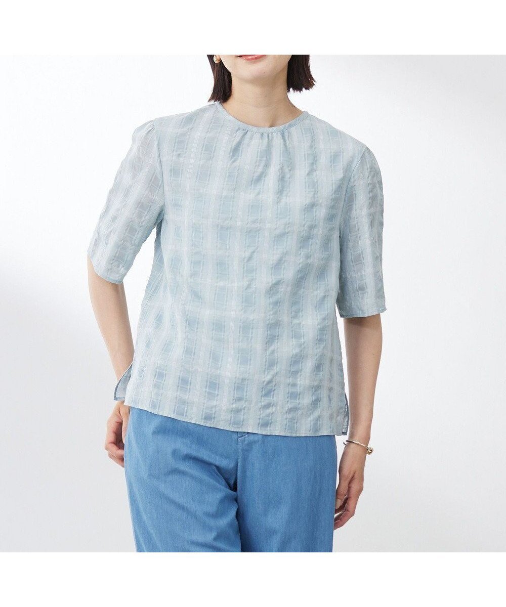 【ジェイ プレス/J.PRESS】の【洗える】SHEER チェック フレアスリーブ ブラウス インテリア・キッズ・メンズ・レディースファッション・服の通販 founy(ファニー) 　ファッション　Fashion　レディースファッション　Fashion for Women　トップス・カットソー　Cut & Sew Tops　シャツ・ブラウス・オフィスカジュアル　Elegant Blouses & Button-Ups　春　Spring　洗える　Machine Washable　ギャザー　Gathered, Ruffled　クラシック　Classic, Timeless Style　スリーブ　Sleeve, Long Sleeve / Short Sleeve　チェック　Check, Plaid, Tartan　バランス　Balance, Style Balance　フレア　Flare, Flared　ワイド　Wide, Wide Fit　S/S・春夏　SS, Spring/Summer, Warm Season　夏　Summer　エレガント 上品　Elegant　アクアグリーン系|ID: prp329100004662687 ipo3291000000033735848