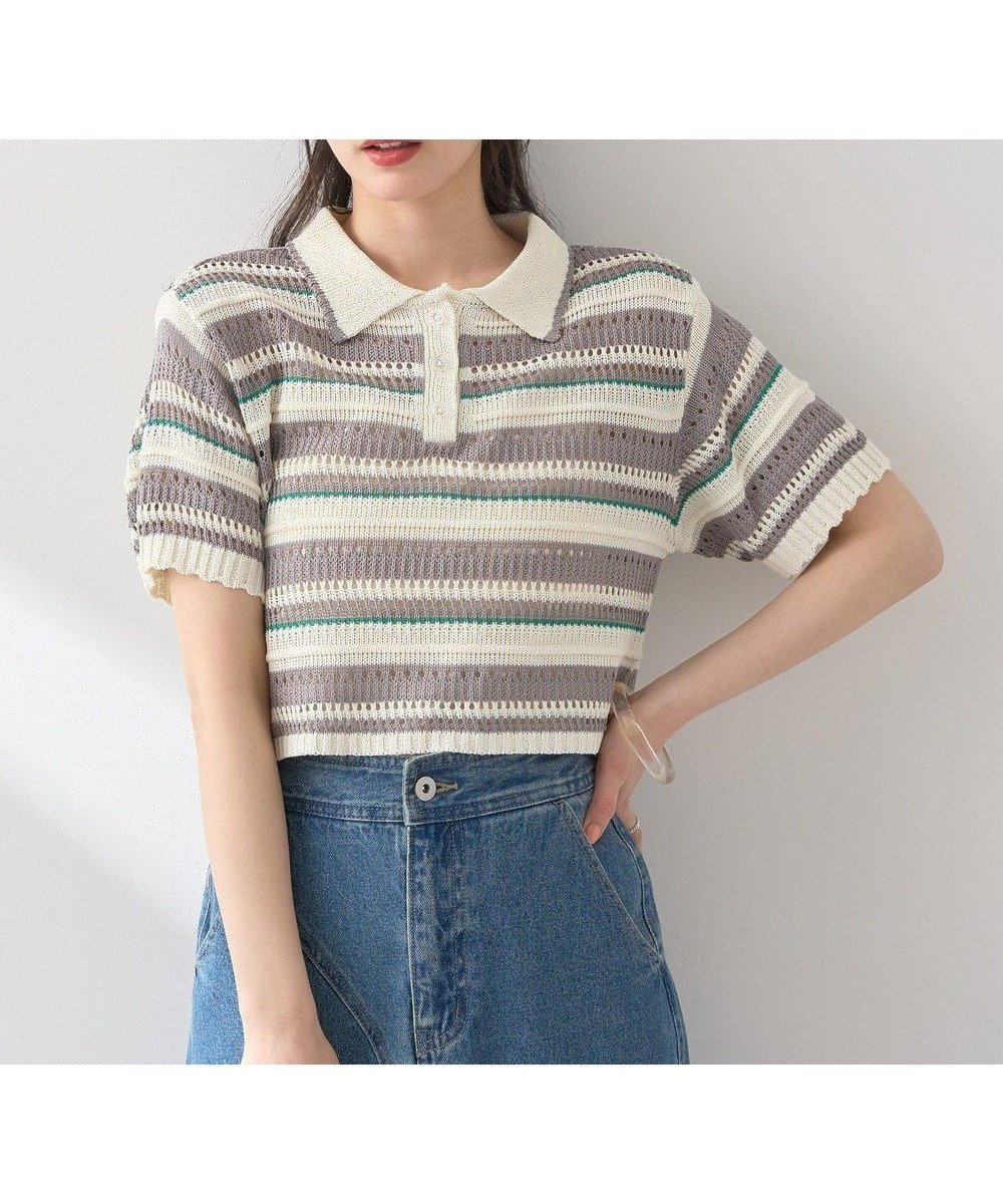 【アースミュージックアンドエコロジー/earth music&ecology】のキラキラボタン透かしニットポロ 人気、トレンドファッション・服の通販 founy(ファニー) 　ファッション　Fashion　レディースファッション　Fashion for Women　トップス・カットソー　Cut & Sew Tops　ニット　Knit Tops & Sweaters　ショート　Short, Short Length　セーター　Sweater, Knitwear　トレンド　Trend, Trending Now　ボトム　Bottoms, Lower Wear　ポケット　Pocket, Pocket Detail　夏　Summer　春　Spring　S/S・春夏　SS, Spring/Summer, Warm Season　透かし　Cut-Out, Lacework　 other-1|ID: prp329100004663005 ipo3291000000033737112