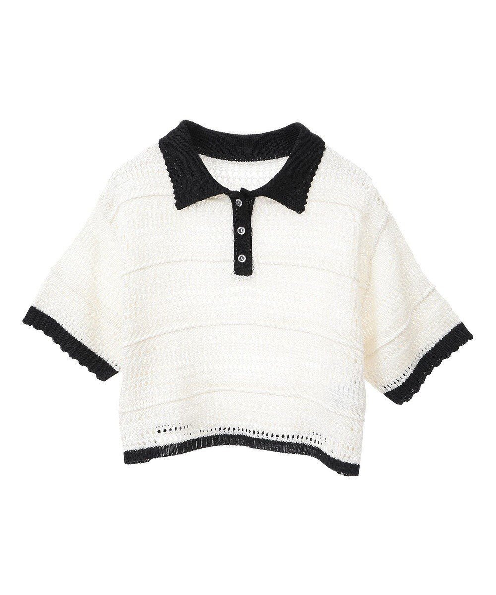 【アースミュージックアンドエコロジー/earth music&ecology】のキラキラボタン透かしニットポロ インテリア・キッズ・メンズ・レディースファッション・服の通販 founy(ファニー) 　ファッション　Fashion　レディースファッション　Fashion for Women　トップス・カットソー　Cut & Sew Tops　ニット　Knit Tops & Sweaters　ショート　Short, Short Length　セーター　Sweater, Knitwear　トレンド　Trend, Trending Now　ボトム　Bottoms, Lower Wear　ポケット　Pocket, Pocket Detail　夏　Summer　春　Spring　S/S・春夏　SS, Spring/Summer, Warm Season　透かし　Cut-Out, Lacework　Ivory|ID: prp329100004663005 ipo3291000000033737115