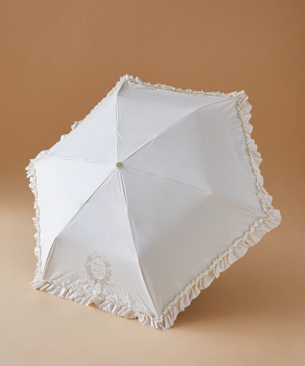【メゾンドフルール/Maison de FLEUR】の遮光 UV CUT フリル折りたたみ傘 インテリア・キッズ・メンズ・レディースファッション・服の通販 founy(ファニー) 　ファッション　Fashion　レディースファッション　Fashion for Women　レイングッズ・傘・晴雨兼用傘　Umbrellas & Rain Gear　傘　Umbrella, Parasol　バンブー　Bamboo, Bamboo Material　フリル　Frill, Ruffle　日傘　Parasol, UV Umbrella　エレガント 上品　Elegant　Off White|ID: prp329100004663612 ipo3291000000033739384