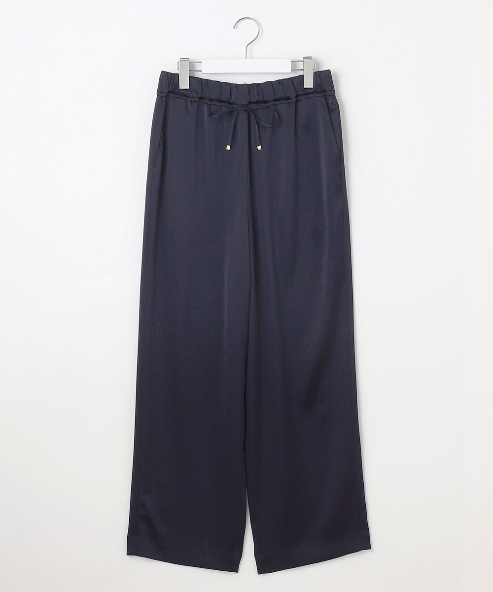 【自由区/JIYU-KU】の【Exclusive】シャイニーサテンドロスト パンツ インテリア・キッズ・メンズ・レディースファッション・服の通販 founy(ファニー) 　ファッション　Fashion　レディースファッション　Fashion for Women　パンツ　Pants & Trousers　エレガント 上品　Elegant　ギャザー　Gathered, Ruffled　サテン　Satin, Glossy Fabric　ストレッチ　Stretch, Stretchy Fabric　ストレート　Straight, Straight Cut　タンブラー　Tumbler, Travel Mug　ワイド　Wide, Wide Fit　夏　Summer　春　Spring　S/S・春夏　SS, Spring/Summer, Warm Season　ネイビー|ID: prp329100004663744 ipo3291000000033739859