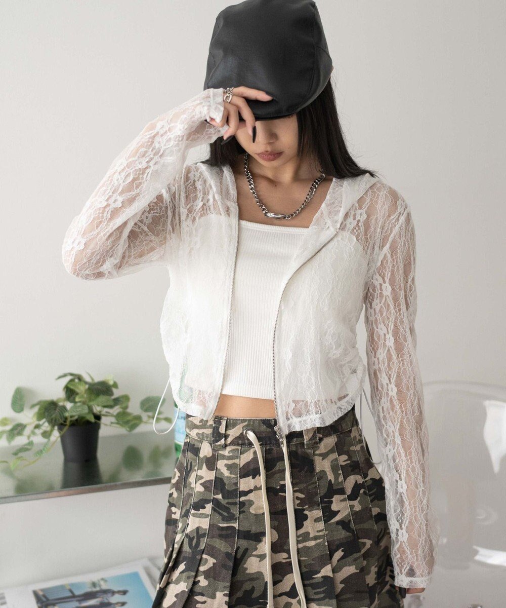 【ウィゴー/WEGO】のレースダブルジップパーカー インテリア・キッズ・メンズ・レディースファッション・服の通販 founy(ファニー) 　ファッション　Fashion　レディースファッション　Fashion for Women　トップス・カットソー　Cut & Sew Tops　レディースパーカー・カジュアルフーディー　Casual Hoodies & Sweatshirts　インナー　Innerwear　春　Spring　キャミ　Camisole, Cami Top　スマホ　Smartphone, Mobile Device　タンク　Tank Top, Sleeveless Top　デニム　Denim, Jeans Material　トレンド　Trend, Trending Now　長袖　Long Sleeve, Full Sleeve　ハーフ　Half, Half-Length　パーカー　Hoodie, Parka　フリル　Frill, Ruffle　レース　Lace, Lace Fabric　S/S・春夏　SS, Spring/Summer, Warm Season　おすすめ　Recommended / Our Picks　夏　Summer　ホワイト|ID: prp329100004663785 ipo3291000000033740019