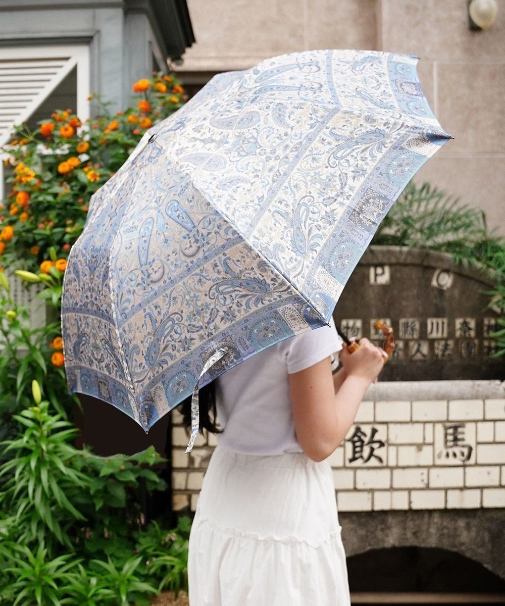 【マルカオリジナル/Marca originals】のUmbrella of Yokohama 晴雨兼用折りたたみ傘 (カシミール21) 日傘 インテリア・キッズ・メンズ・レディースファッション・服の通販 founy(ファニー) ファッション Fashion レディースファッション Fashion for Women レイングッズ・傘・晴雨兼用傘 Umbrellas & Rain Gear 傘 Umbrella, Parasol シルク Silk, 100% Silk ジャカード/ジャガード Jacquard, Woven Pattern スカーフ Scarf, Neckwear ストール Stole, Wrap スポーツ Sports, Activewear ハンカチ Handkerchief, Hanky バンダナ Bandana, Head Scarf プリント Print, Printed Pattern 日傘 Parasol, UV Umbrella ブルー|ID: prp329100004663903 ipo3291000000033740483