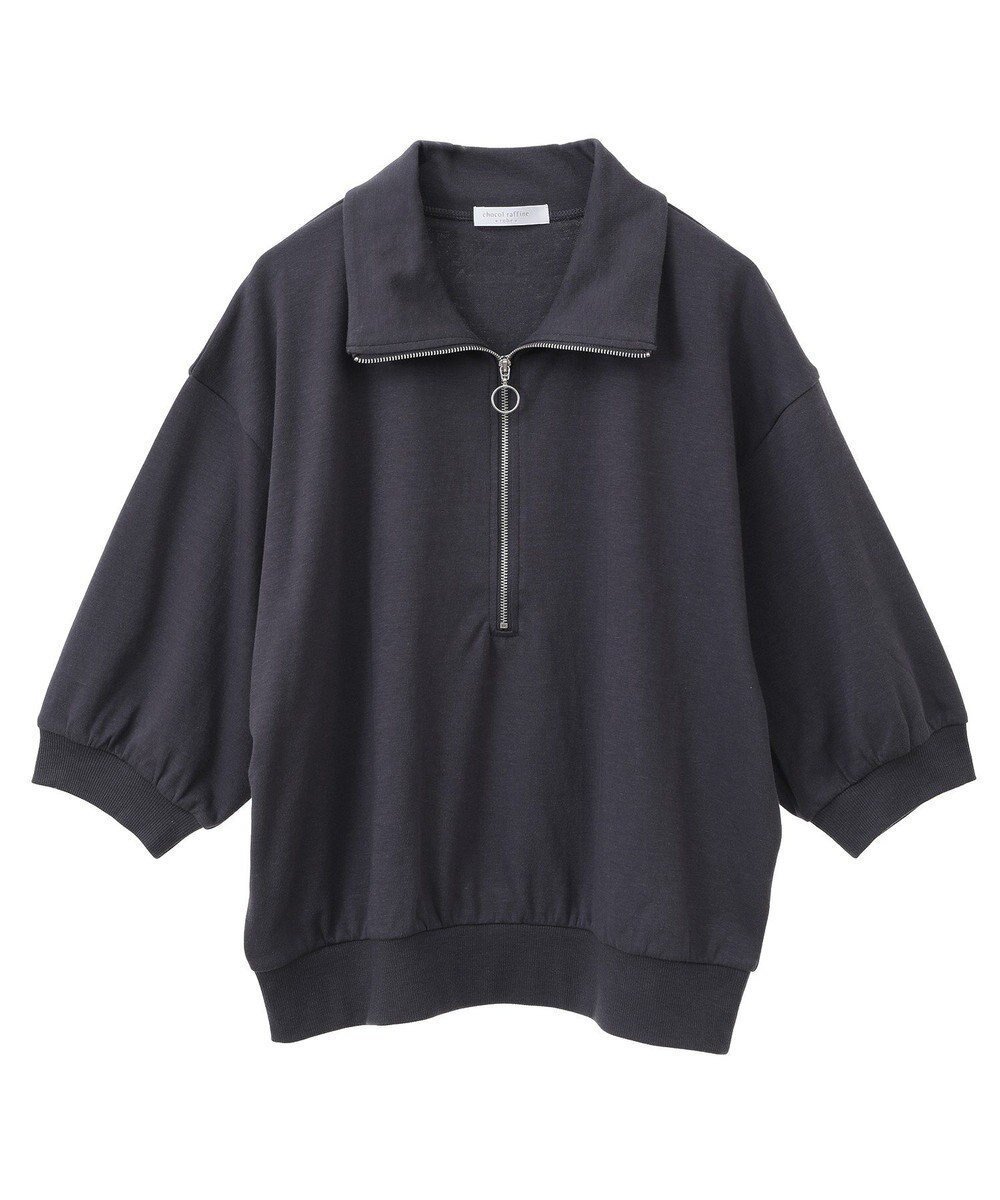 【グリーンパークス/Green Parks】の7分袖ハーフZIPプルオーバー インテリア・キッズ・メンズ・レディースファッション・服の通販 founy(ファニー) 　ファッション　Fashion　レディースファッション　Fashion for Women　トップス・カットソー　Cut & Sew Tops　レディースパーカー・カジュアルフーディー　Casual Hoodies & Sweatshirts　カジュアルプルオーバー・ニットトップス　Pullovers & Knit Tops / Casual Pullovers　スウェット・クルーネックトップス　Sweatshirts & Crewnecks / Relaxed Fit Sweat Tops　おすすめ　Recommended / Our Picks　コンパクト　Compact, Small Size　スウェット / スエット　Sweatshirt, Sweatwear　ハーフ　Half, Half-Length　ヘムライン　Hemline, Bottom Cut　ボトム　Bottoms, Lower Wear　ポケット　Pocket, Pocket Detail　メタル　Metal, Metal Parts　夏　Summer　春　Spring　S/S・春夏　SS, Spring/Summer, Warm Season　Dark Gray|ID: prp329100004663956 ipo3291000000033740722
