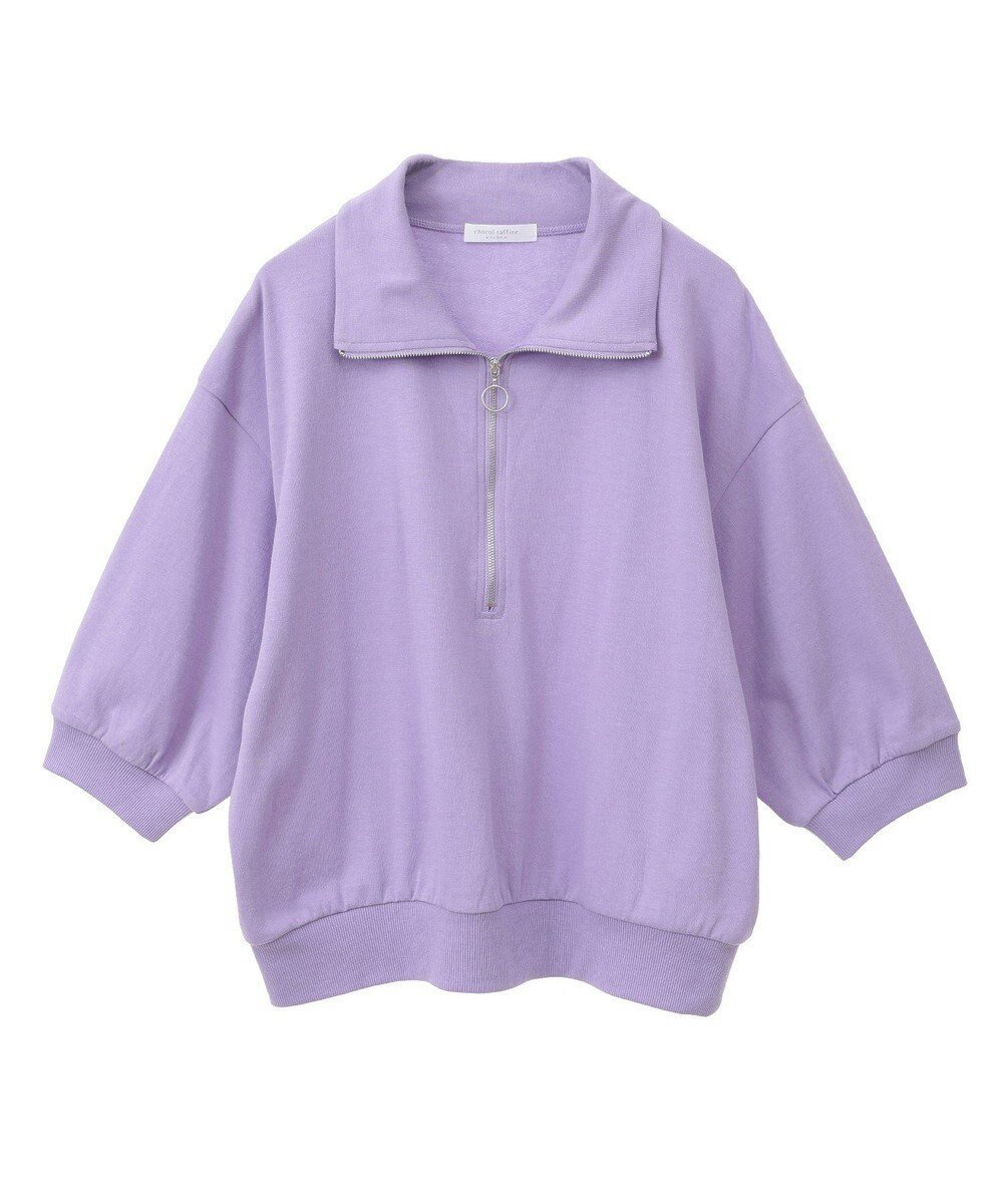 【グリーンパークス/Green Parks】の7分袖ハーフZIPプルオーバー インテリア・キッズ・メンズ・レディースファッション・服の通販 founy(ファニー) 　ファッション　Fashion　レディースファッション　Fashion for Women　トップス・カットソー　Cut & Sew Tops　レディースパーカー・カジュアルフーディー　Casual Hoodies & Sweatshirts　カジュアルプルオーバー・ニットトップス　Pullovers & Knit Tops / Casual Pullovers　スウェット・クルーネックトップス　Sweatshirts & Crewnecks / Relaxed Fit Sweat Tops　おすすめ　Recommended / Our Picks　コンパクト　Compact, Small Size　スウェット / スエット　Sweatshirt, Sweatwear　ハーフ　Half, Half-Length　ヘムライン　Hemline, Bottom Cut　ボトム　Bottoms, Lower Wear　ポケット　Pocket, Pocket Detail　メタル　Metal, Metal Parts　夏　Summer　春　Spring　S/S・春夏　SS, Spring/Summer, Warm Season　Purple|ID: prp329100004663956 ipo3291000000033740723