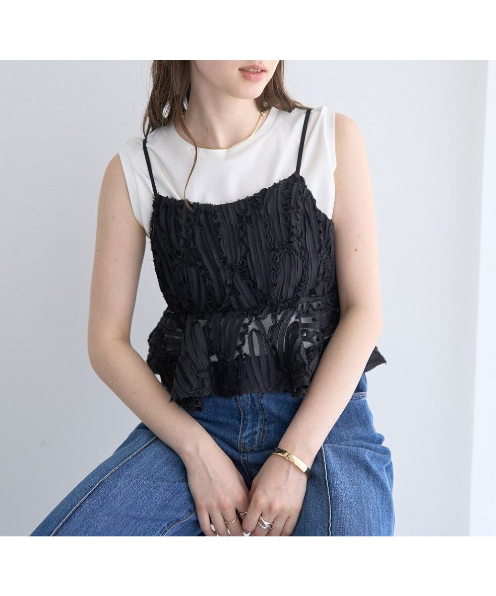 【イェッカ ヴェッカ/YECCA VECCA】のチュールバテンレースオーバーキャミ インテリア・キッズ・メンズ・レディースファッション・服の通販 founy(ファニー) 　ファッション　Fashion　レディースファッション　Fashion for Women　トップス・カットソー　Cut & Sew Tops　キャミソール&ノースリーブ　Camisoles & Sleeveless Tops　おすすめ　Recommended / Our Picks　キャミソール　Camisole, Spaghetti Strap Top　コンパクト　Compact, Small Size　ペプラム　Peplum, Flared Hem　ポケット　Pocket, Pocket Detail　リボン　Ribbon, Bow　夏　Summer　春　Spring　S/S・春夏　SS, Spring/Summer, Warm Season　Black|ID: prp329100004663960 ipo3291000000033740740