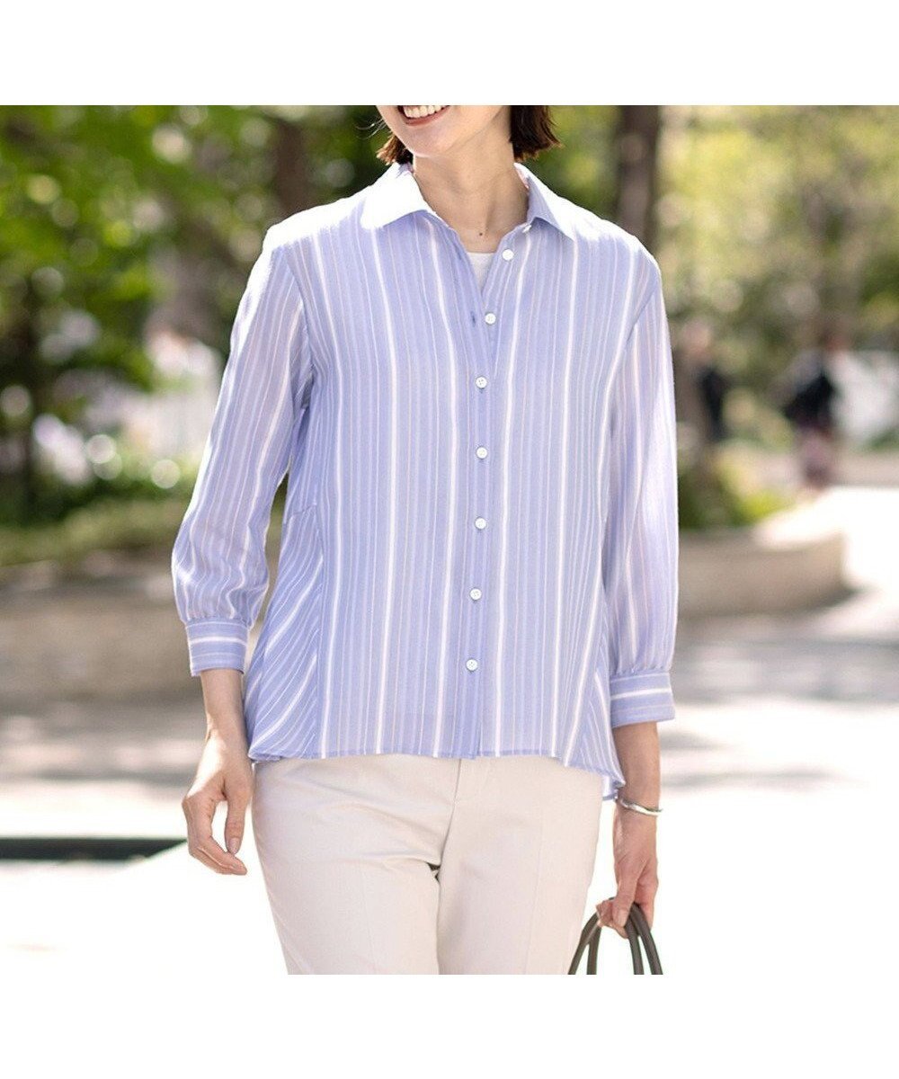 【ジェイ プレス/J.PRESS】の【洗える】SHEERストライプ ペプラム シャツ ブラウス 人気、トレンドファッション・服の通販 founy(ファニー) 　ファッション　Fashion　レディースファッション　Fashion for Women　トップス・カットソー　Cut & Sew Tops　シャツ・ブラウス・オフィスカジュアル　Elegant Blouses & Button-Ups　ストライプ　Stripe, Striped Pattern　バランス　Balance, Style Balance　ペプラム　Peplum, Flared Hem　エレガント 上品　Elegant　夏　Summer　春　Spring　S/S・春夏　SS, Spring/Summer, Warm Season　洗える　Machine Washable　 other-1|ID: prp329100004664607 ipo3291000000033743139