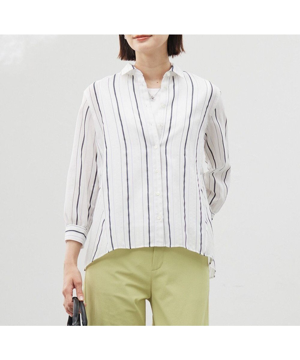 【ジェイ プレス/J.PRESS】の【洗える】SHEERストライプ ペプラム シャツ ブラウス インテリア・キッズ・メンズ・レディースファッション・服の通販 founy(ファニー) 　ファッション　Fashion　レディースファッション　Fashion for Women　トップス・カットソー　Cut & Sew Tops　シャツ・ブラウス・オフィスカジュアル　Elegant Blouses & Button-Ups　ストライプ　Stripe, Striped Pattern　バランス　Balance, Style Balance　ペプラム　Peplum, Flared Hem　エレガント 上品　Elegant　夏　Summer　春　Spring　S/S・春夏　SS, Spring/Summer, Warm Season　洗える　Machine Washable　ホワイトストライプ系|ID: prp329100004664607 ipo3291000000033743141