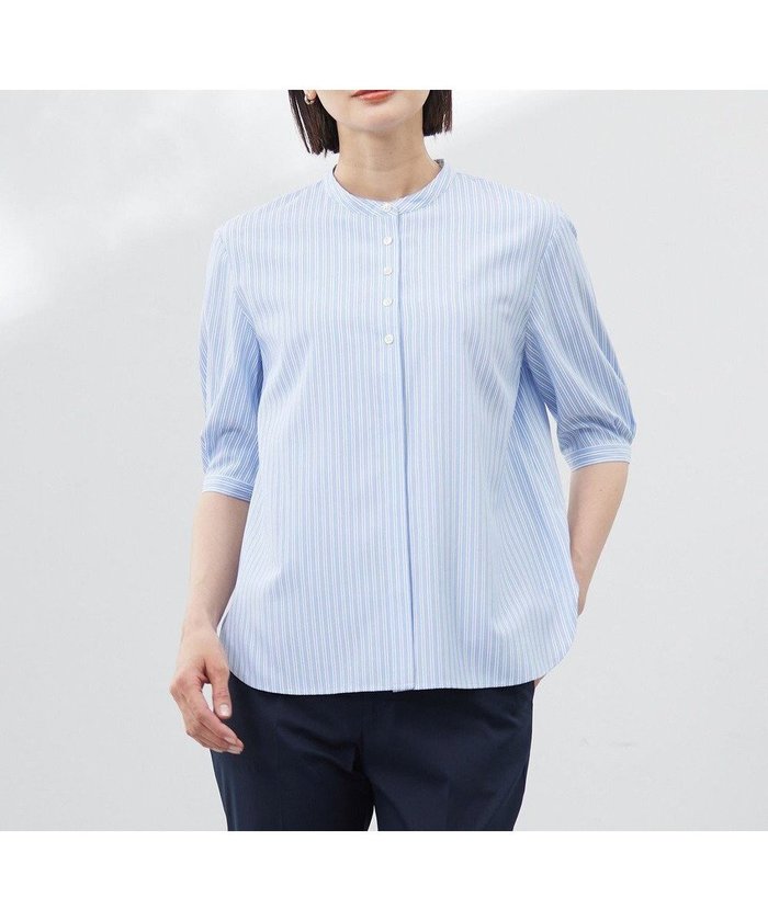 【ジェイ プレス/J.PRESS】の【洗える】ストライプ バンドカラー ブラウス インテリア・キッズ・メンズ・レディースファッション・服の通販 founy(ファニー) https://founy.com/ ファッション Fashion レディースファッション Fashion for Women トップス・カットソー Cut & Sew Tops シャツ・ブラウス・オフィスカジュアル Elegant Blouses & Button-Ups イエロー Yellow 春 Spring 洗える Machine Washable コンパクト Compact, Small Size シンプル Simple, Minimal ストライプ Stripe, Striped Pattern ストレッチ Stretch, Stretchy Fabric なめらか Smooth, Silky Texture バランス Balance, Style Balance ボトム Bottoms, Lower Wear ワイド Wide, Wide Fit S/S・春夏 SS, Spring/Summer, Warm Season 夏 Summer |ID: prp329100004664608 ipo3291000000033743142