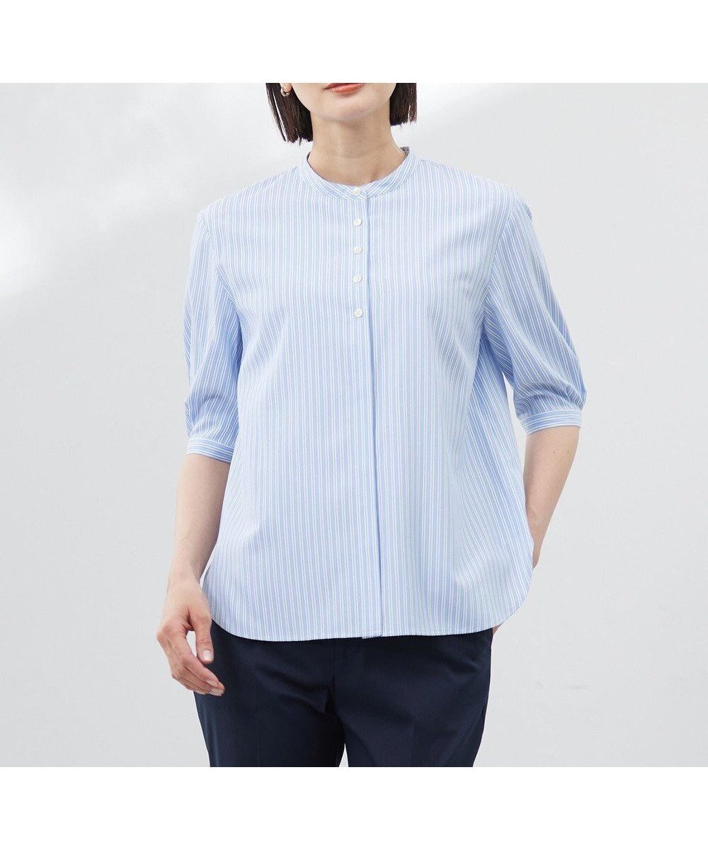 【ジェイ プレス/J.PRESS】の【洗える】ストライプ バンドカラー ブラウス 人気、トレンドファッション・服の通販 founy(ファニー) 　ファッション　Fashion　レディースファッション　Fashion for Women　トップス・カットソー　Cut & Sew Tops　シャツ・ブラウス・オフィスカジュアル　Elegant Blouses & Button-Ups　イエロー　Yellow　春　Spring　洗える　Machine Washable　コンパクト　Compact, Small Size　シンプル　Simple, Minimal　ストライプ　Stripe, Striped Pattern　ストレッチ　Stretch, Stretchy Fabric　なめらか　Smooth, Silky Texture　バランス　Balance, Style Balance　ボトム　Bottoms, Lower Wear　ワイド　Wide, Wide Fit　S/S・春夏　SS, Spring/Summer, Warm Season　夏　Summer　 other-1|ID: prp329100004664608 ipo3291000000033743142