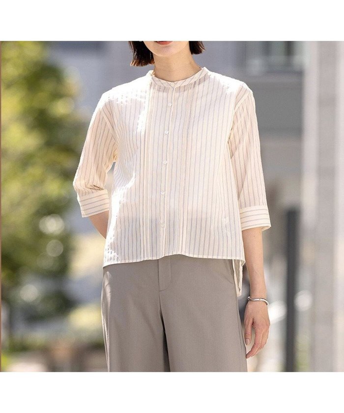 【ジェイ プレス/J.PRESS】の【洗える】シアーピンストライプ ブラウスライク カットソー インテリア・キッズ・メンズ・レディースファッション・服の通販 founy(ファニー) https://founy.com/ ファッション Fashion レディースファッション Fashion for Women トップス・カットソー Cut & Sew Tops シャツ・ブラウス・オフィスカジュアル Elegant Blouses & Button-Ups ロングTシャツ・Tシャツ Longline T-Shirts & Tees カットソー・ベーシックTシャツ Cut-and-Sewn Tops / Stretch Tees & Basics 春 Spring 洗える Machine Washable カットソー Cut and Sewn Top ストライプ Stripe, Striped Pattern ミックス Mix, Mixed Style S/S・春夏 SS, Spring/Summer, Warm Season 夏 Summer |ID: prp329100004664611 ipo3291000000033743152