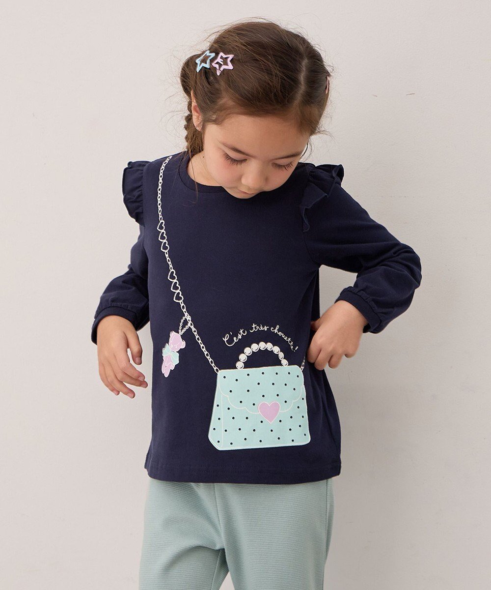 【エニィ/ANY / KIDS】の【WEB限定】7days プリント 長袖Tシャツ インテリア・キッズ・メンズ・レディースファッション・服の通販 founy(ファニー) 　ファッション　Fashion　キッズファッション　Fashion for Kids　トップス・カットソー　Cut & Sew Tops　秋　Autumn　カットソー　Cut and Sewn Top　長袖　Long Sleeve, Full Sleeve　フリル　Frill, Ruffle　プリント　Print, Printed Pattern　ポケット　Pocket, Pocket Detail　ラベンダー　Lavender　A/W・秋冬　Autumn/Winter　プチプライス・低価格　Affordable / Budget Price　おすすめ　Recommended / Our Picks　ネイビー×ポシェット|ID: prp329100004664929 ipo3291000000033745255