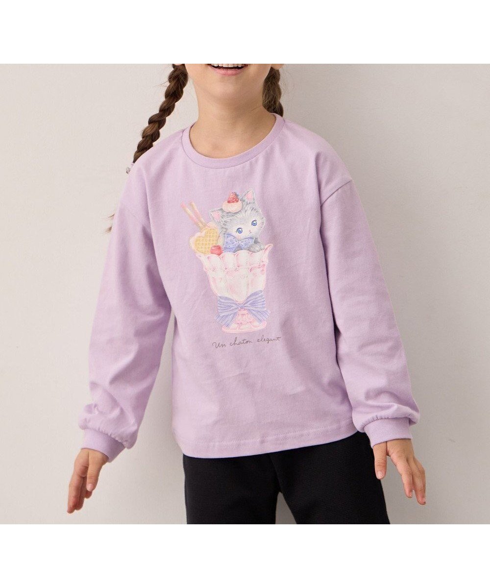 【エニィ/ANY / KIDS】のアニマルモチーフ長袖Tシャツ インテリア・キッズ・メンズ・レディースファッション・服の通販 founy(ファニー) 　ファッション　Fashion　キッズファッション　Fashion for Kids　トップス・カットソー　Cut & Sew Tops　アニマル　Animal Print　カットソー　Cut and Sewn Top　ガーリー　Girly, Feminine Style　人気　Popular, Best Seller　長袖　Long Sleeve, Full Sleeve　プリント　Print, Printed Pattern　ポケット　Pocket, Pocket Detail　ラベンダー　Lavender　A/W・秋冬　Autumn/Winter　おすすめ　Recommended / Our Picks　ラベンダー×ねこ|ID: prp329100004664937 ipo3291000000033745279