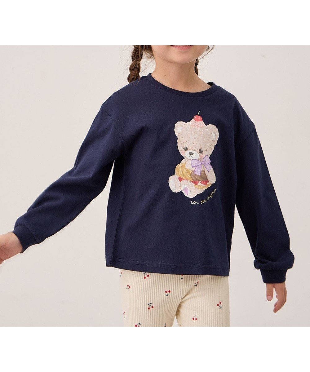 【エニィ/ANY / KIDS】のアニマルモチーフ長袖Tシャツ インテリア・キッズ・メンズ・レディースファッション・服の通販 founy(ファニー) 　ファッション　Fashion　キッズファッション　Fashion for Kids　トップス・カットソー　Cut & Sew Tops　アニマル　Animal Print　カットソー　Cut and Sewn Top　ガーリー　Girly, Feminine Style　人気　Popular, Best Seller　長袖　Long Sleeve, Full Sleeve　プリント　Print, Printed Pattern　ポケット　Pocket, Pocket Detail　ラベンダー　Lavender　A/W・秋冬　Autumn/Winter　おすすめ　Recommended / Our Picks　ネイビー×くま|ID: prp329100004664937 ipo3291000000033745281