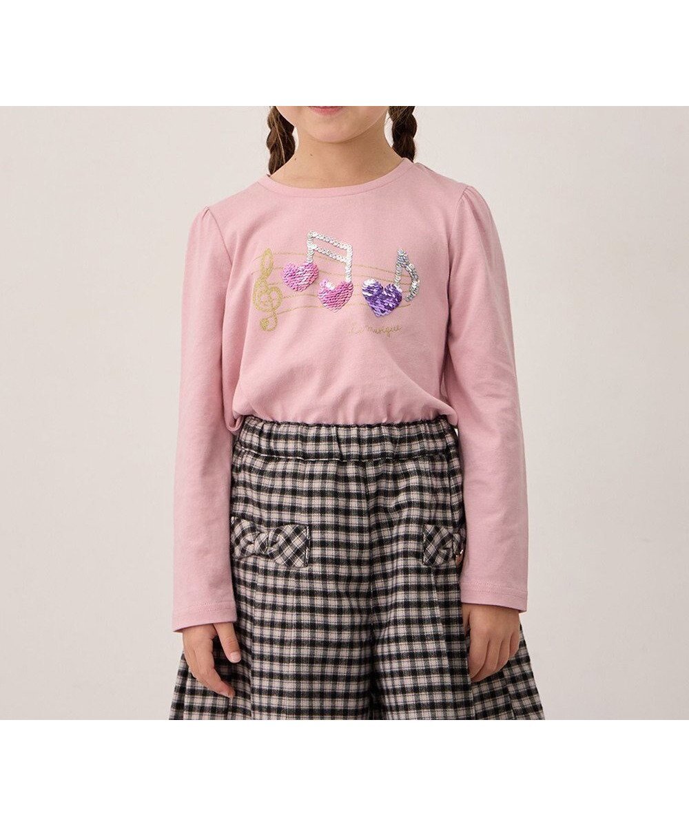 【エニィ/ANY / KIDS】のミラクルスパンコール 長袖Tシャツ インテリア・キッズ・メンズ・レディースファッション・服の通販 founy(ファニー) 　ファッション　Fashion　キッズファッション　Fashion for Kids　トップス・カットソー　Cut & Sew Tops　カットソー　Cut and Sewn Top　スパンコール　Sequins, Sequin Embellishment　長袖　Long Sleeve, Full Sleeve　バレエ　Ballet, Ballet Style　ポケット　Pocket, Pocket Detail　モチーフ　Motif, Design Theme　A/W・秋冬　Autumn/Winter　ピンク×音符|ID: prp329100004664941 ipo3291000000033745297