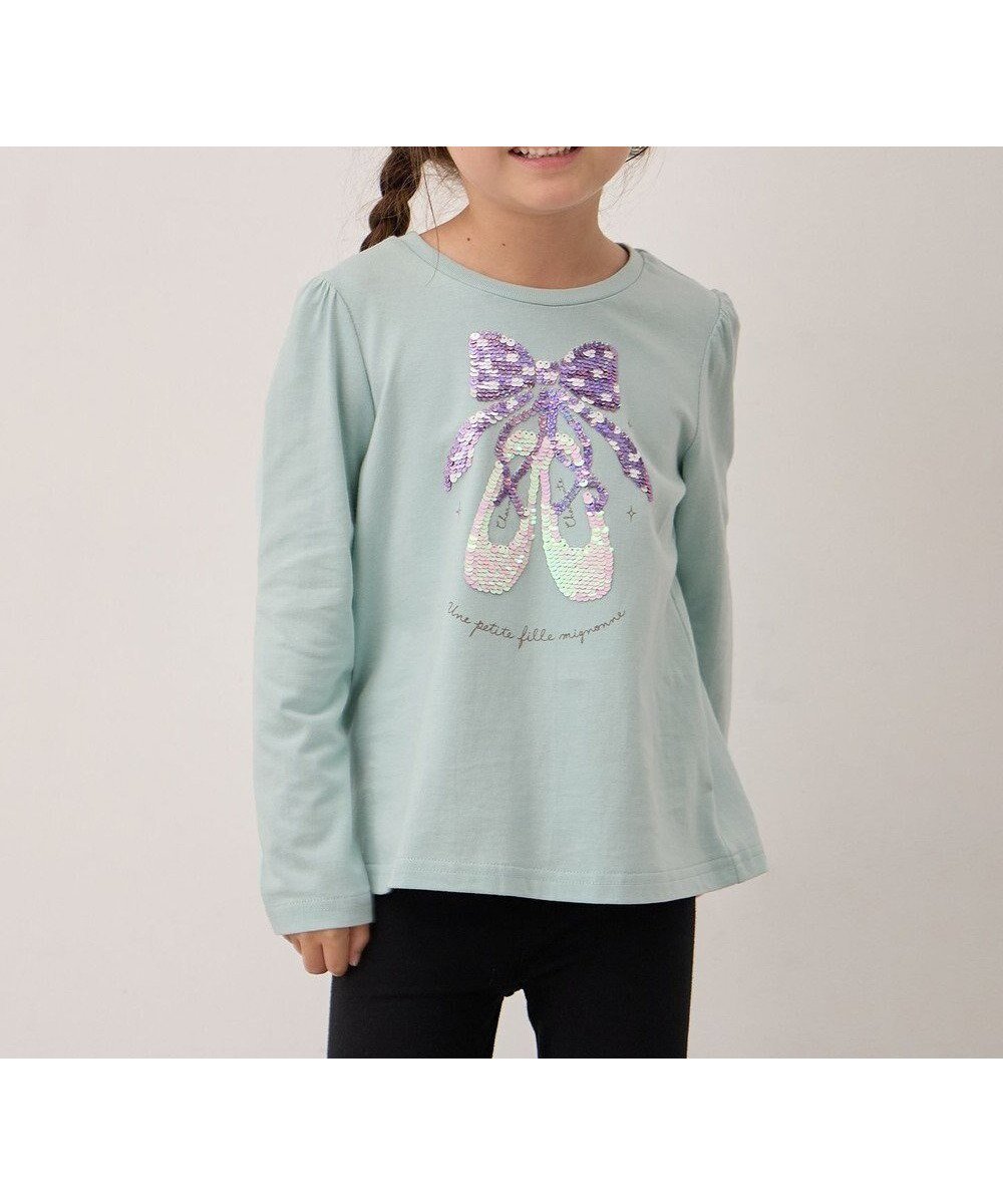 【エニィ/ANY / KIDS】のミラクルスパンコール 長袖Tシャツ インテリア・キッズ・メンズ・レディースファッション・服の通販 founy(ファニー) 　ファッション　Fashion　キッズファッション　Fashion for Kids　トップス・カットソー　Cut & Sew Tops　カットソー　Cut and Sewn Top　スパンコール　Sequins, Sequin Embellishment　長袖　Long Sleeve, Full Sleeve　バレエ　Ballet, Ballet Style　ポケット　Pocket, Pocket Detail　モチーフ　Motif, Design Theme　A/W・秋冬　Autumn/Winter　ミント×バレエ|ID: prp329100004664941 ipo3291000000033745298