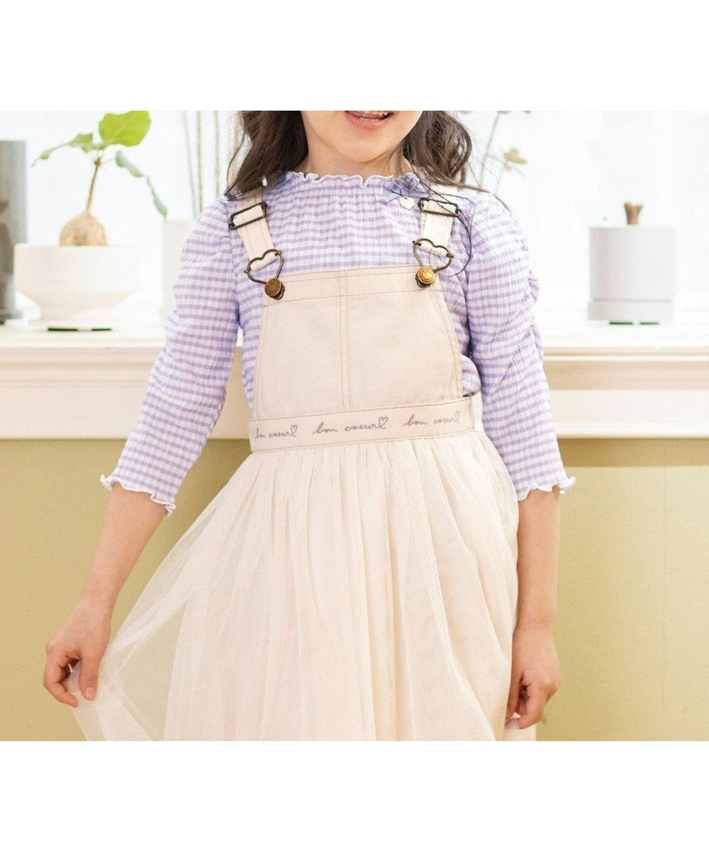 【エニィ/ANY / KIDS】のシアー ギンガム 七分袖 Tシャツ インテリア・キッズ・メンズ・レディースファッション・服の通販 founy(ファニー) 　ファッション　Fashion　キッズファッション　Fashion for Kids　トップス・カットソー　Cut & Sew Tops　インナー　Innerwear　カットソー　Cut and Sewn Top　ギャザー　Gathered, Ruffled　ギンガム　Gingham, Gingham Fabric　シアー　Sheer, See-Through　スリーブ　Sleeve, Long Sleeve / Short Sleeve　チェック　Check, Plaid, Tartan　チャーム　Charm, Pendant　トレンド　Trend, Trending Now　ポケット　Pocket, Pocket Detail　リボン　Ribbon, Bow　ワンポイント　One Point, Statement Accent　夏　Summer　春　Spring　S/S・春夏　SS, Spring/Summer, Warm Season　ラベンダー|ID: prp329100004664951 ipo3291000000035126237