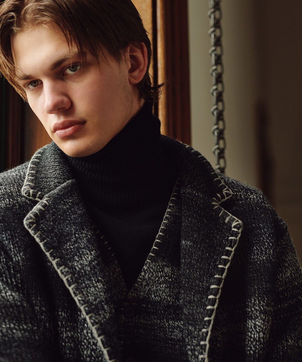 【ジョセフ アブード/JOSEPH ABBOUD / MEN】の【インポート素材/アルパカブレンド/軽い/保温性】アルパカブレンドかすりボーダー ニット ジャケット インテリア・キッズ・メンズ・レディースファッション・服の通販 founy(ファニー) 　ファッション　Fashion　メンズファッション　Fashion for Men　トップス・カットソー　Cut & Sew Tops　ニット・セーター / 定番トップス　Knit Tops & Sweaters　イタリア　Italy　インポート　Imported Fashion　グラデーション　Gradient, Ombre　ジャケット　Jacket, Outerwear　セーター　Sweater, Knitwear　ブランケット　Blanket, Throw Blanket　プリント　Print, Printed Pattern　ボーダー　Border, Stripe　A/W・秋冬　Autumn/Winter　ブラック系2|ID: prp329100004665015 ipo3291000000034656744