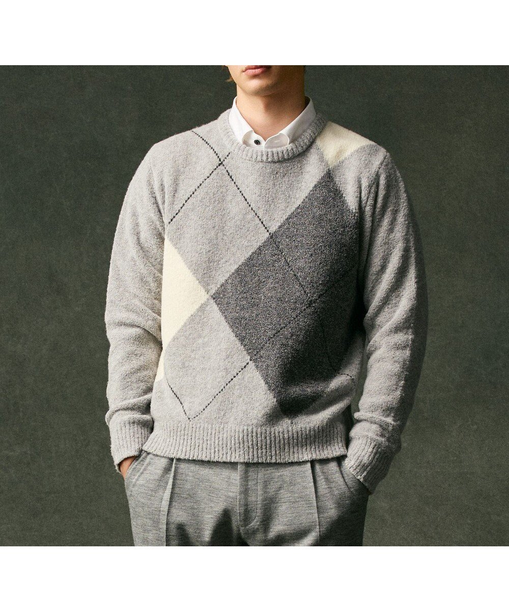 【ジョセフ アブード/JOSEPH ABBOUD / MEN】の【インポート素材/ソフトな肌触り/軽量】MOUSSE アーガイル クルーネック セーター インテリア・キッズ・メンズ・レディースファッション・服の通販 founy(ファニー) 　ファッション　Fashion　メンズファッション　Fashion for Men　トップス・カットソー　Cut & Sew Tops　ニット・セーター / 定番トップス　Knit Tops & Sweaters　おすすめ　Recommended / Our Picks　イタリア　Italy　インポート　Imported Fashion　シンプル　Simple, Minimal　セーター　Sweater, Knitwear　ビッグ　Big, Oversized　A/W・秋冬　Autumn/Winter　軽量　Lightweight, Ultra Light　ライトグレー系7|ID: prp329100004665021 ipo3291000000034188161