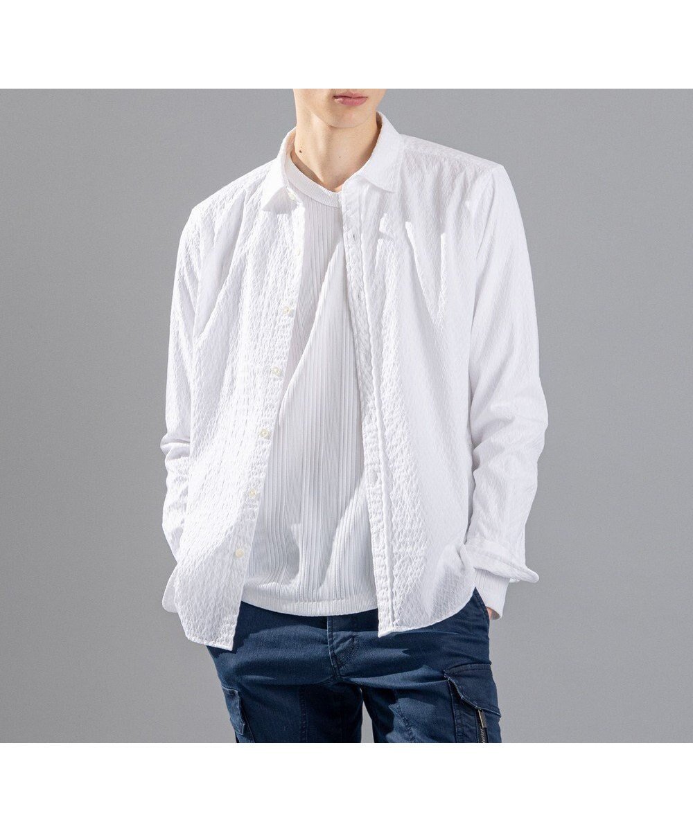 【ジョゼフ オム/JOSEPH HOMME / MEN】のアロージャガードストレッチ レギュラーカラーシャツ インテリア・キッズ・メンズ・レディースファッション・服の通販 founy(ファニー) 　ファッション　Fashion　メンズファッション　Fashion for Men　トップス・カットソー　Cut & Sew Tops　メンズシャツ　Shirts　インナー　Innerwear　サッカー　Seersucker, Summer Fabric　シェイプ　Shape, Slim Fit　シンプル　Simple, Minimal　ジャケット　Jacket, Outerwear　ストレッチ　Stretch, Stretchy Fabric　ハウンドトゥース　Houndstooth, Dogtooth Check　ベーシック　Basic, Essential　ポケット　Pocket, Pocket Detail　夏　Summer　春　Spring　S/S・春夏　SS, Spring/Summer, Warm Season　無地　Plain, Solid Color　長袖　Long Sleeve, Full Sleeve　ホワイト系|ID: prp329100004665027 ipo3291000000033745537