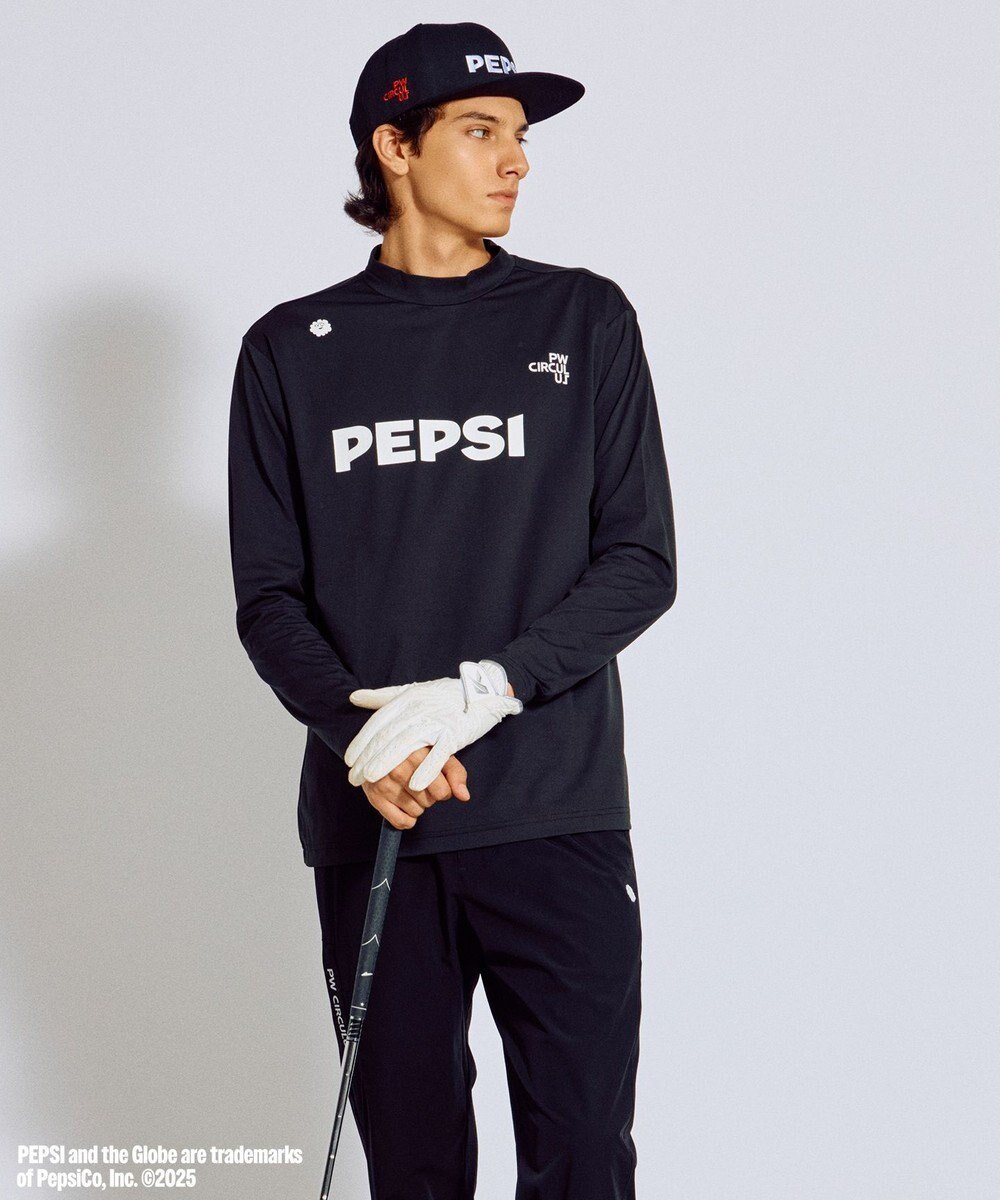 【ピーダブリュサーキュラス/PW CIRCULUS / MEN】の〈Pepsiコラボ〉【UNISEX】Pepsi 9-LOGO モックネック ロングT インテリア・キッズ・メンズ・レディースファッション・服の通販 founy(ファニー) 　ファッション　Fashion　メンズファッション　Fashion for Men　トップス・カットソー　Cut & Sew Tops　メンズシャツ　Shirts　春　Spring　カットソー　Cut and Sewn Top　クール　Cool, Chic　コラボ　Collaboration, Collab　吸水　Absorbent, Quick-Dry　軽量　Lightweight, Ultra Light　ストレッチ　Stretch, Stretchy Fabric　モチーフ　Motif, Design Theme　モックネック　Mock Neck, Short Turtleneck　モノトーン　Monotone, Black and White　ユニセックス　Unisex, Genderless　ロング　Long, Long-Length　S/S・春夏　SS, Spring/Summer, Warm Season　新作・新入荷　New Arrivals / New In　おすすめ　Recommended / Our Picks　夏　Summer　ゴルフ　Golf　ブラック系|ID: prp329100004665093 ipo3291000000033745922