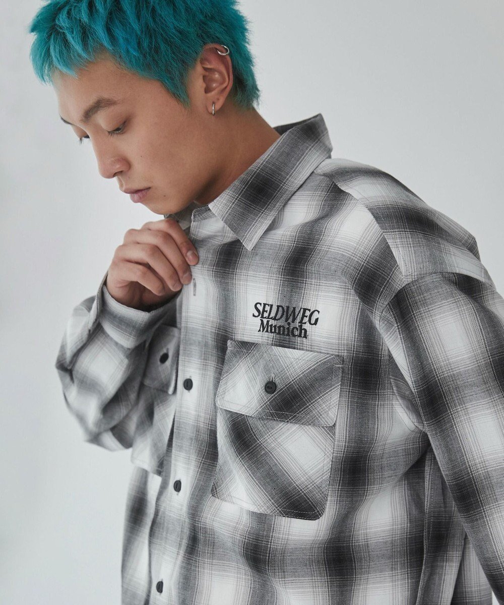 【ウィゴー/WEGO】の【ユニセックス着用ITEM】グラフィックオンブレチェックシャツ(LS) インテリア・キッズ・メンズ・レディースファッション・服の通販 founy(ファニー) 　ファッション　Fashion　レディースファッション　Fashion for Women　トップス・カットソー　Cut & Sew Tops　シャツ・ブラウス・オフィスカジュアル　Elegant Blouses & Button-Ups　インナー　Innerwear　春　Spring　秋　Autumn　カーゴパンツ　Cargo Pants, Utility Pants　グラフィック　Graphic, Graphic Design　スマホ　Smartphone, Mobile Device　チェック　Check, Plaid, Tartan　デニム　Denim, Jeans Material　トレンド　Trend, Trending Now　定番　Standard, Basic Item　羽織　Haori, Light Jacket　リラックス　Relax, Relaxed Fit　ルーズ　Loose, Oversized　ワンポイント　One Point, Statement Accent　冬　Winter / This Winter　S/S・春夏　SS, Spring/Summer, Warm Season　おすすめ　Recommended / Our Picks　夏　Summer　柄4|ID: prp329100004665116 ipo3291000000033746059
