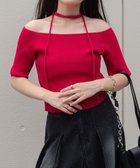 【ウィゴー/WEGO】のチョーカーリボン付きオフショルニット レッド|ID: prp329100004665142 ipo3291000000033746189