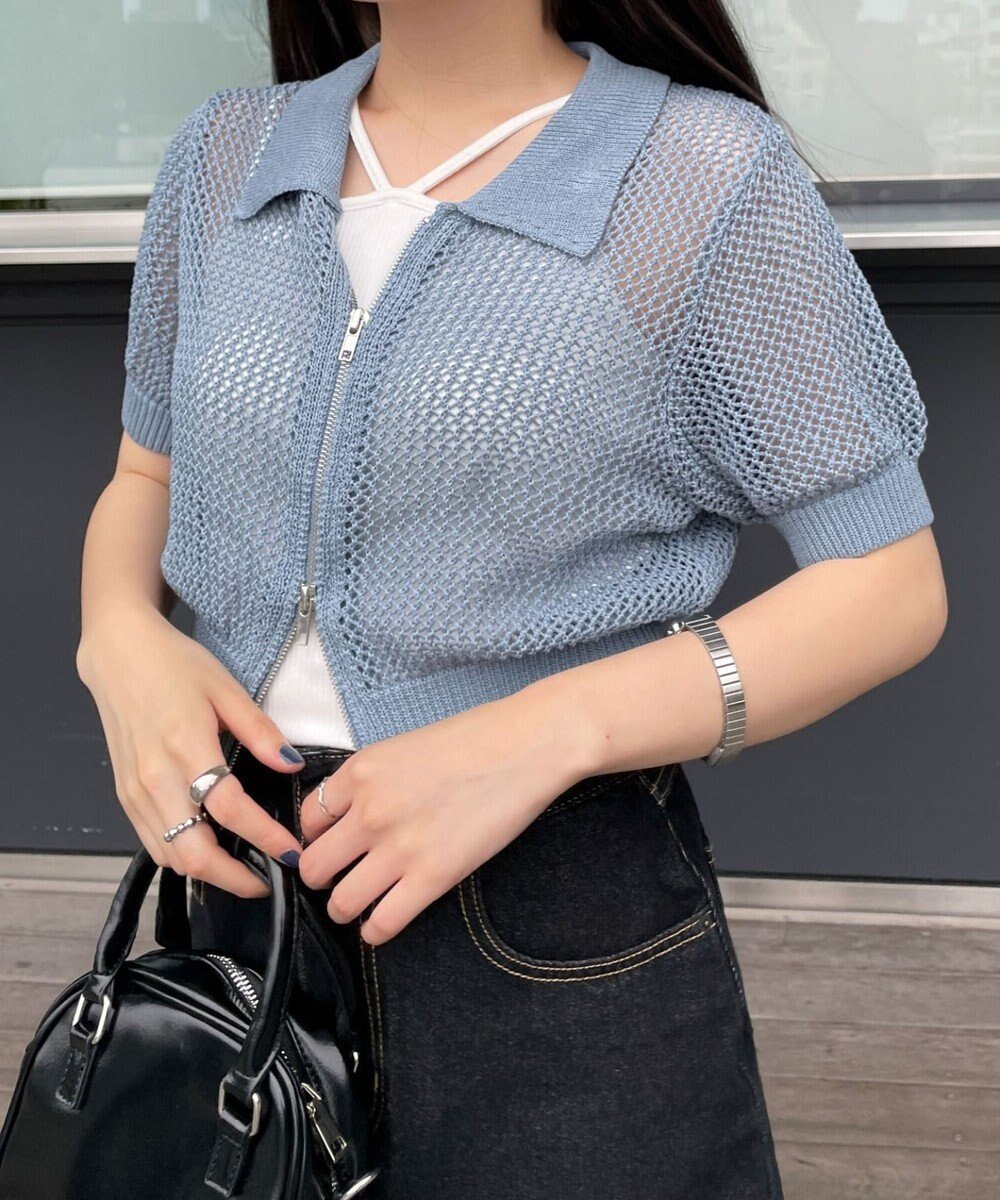 【ウィゴー/WEGO】のWZIPニットカーデ インテリア・キッズ・メンズ・レディースファッション・服の通販 founy(ファニー) 　ファッション　Fashion　レディースファッション　Fashion for Women　トップス・カットソー　Cut & Sew Tops　ニット　Knit Tops & Sweaters　カーディガン・羽織り　Layered Style Cardigans　インナー　Innerwear　春　Spring　カーディガン　Cardigan, Knitwear　ガーリー　Girly, Feminine Style　サマー　Summer, Summer Style　ショート　Short, Short Length　シンプル　Simple, Minimal　ジップ　Zip, Zipper　スマホ　Smartphone, Mobile Device　透かし　Cut-Out, Lacework　ダブル　Double, Double-Breasted　デニム　Denim, Jeans Material　ボトム　Bottoms, Lower Wear　メッシュ　Mesh, Net Fabric　ロング　Long, Long-Length　S/S・春夏　SS, Spring/Summer, Warm Season　夏　Summer　ブルー|ID: prp329100004665143 ipo3291000000033746206