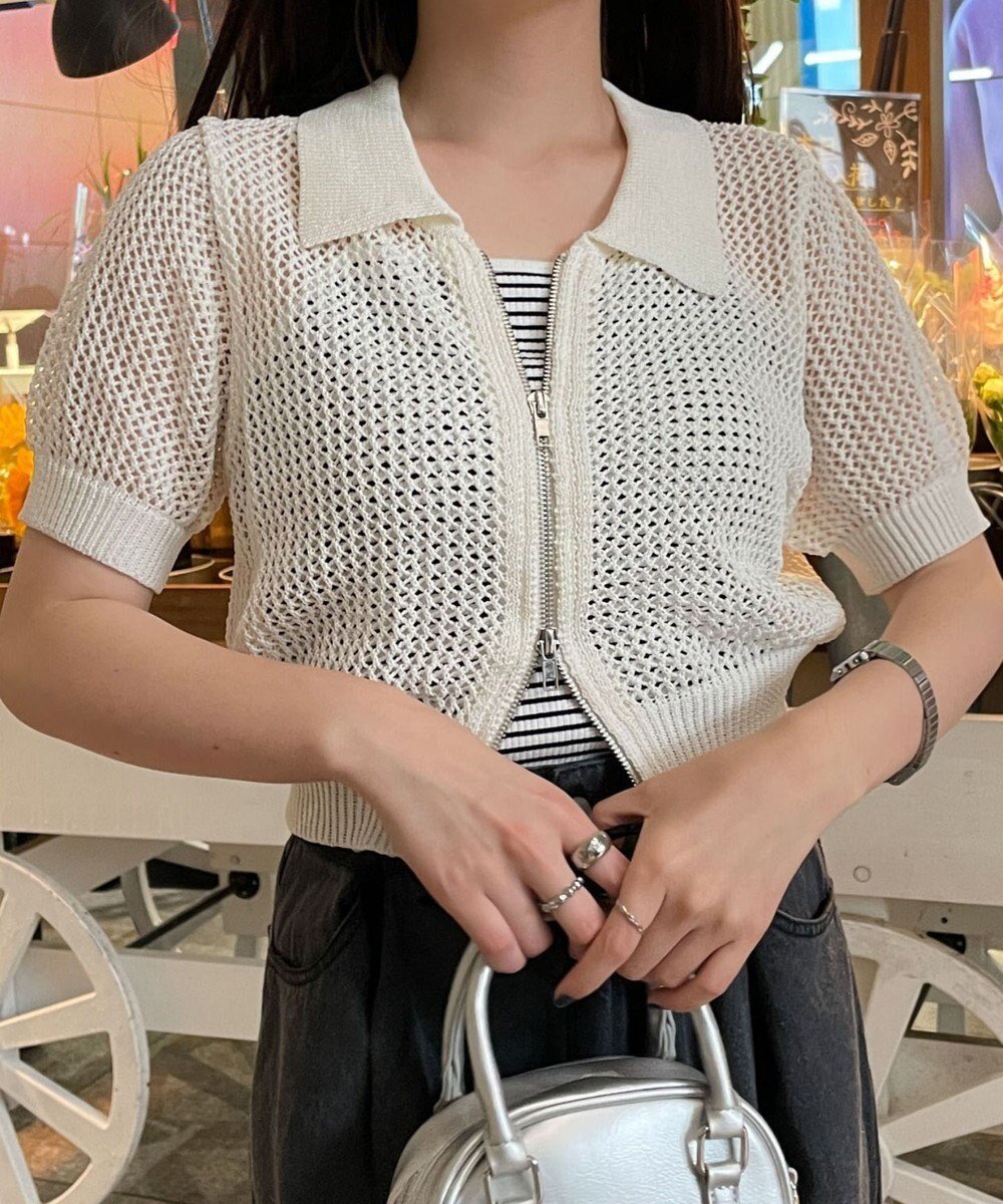 【ウィゴー/WEGO】のWZIPニットカーデ インテリア・キッズ・メンズ・レディースファッション・服の通販 founy(ファニー) 　ファッション　Fashion　レディースファッション　Fashion for Women　トップス・カットソー　Cut & Sew Tops　ニット　Knit Tops & Sweaters　カーディガン・羽織り　Layered Style Cardigans　インナー　Innerwear　春　Spring　カーディガン　Cardigan, Knitwear　ガーリー　Girly, Feminine Style　サマー　Summer, Summer Style　ショート　Short, Short Length　シンプル　Simple, Minimal　ジップ　Zip, Zipper　スマホ　Smartphone, Mobile Device　透かし　Cut-Out, Lacework　ダブル　Double, Double-Breasted　デニム　Denim, Jeans Material　ボトム　Bottoms, Lower Wear　メッシュ　Mesh, Net Fabric　ロング　Long, Long-Length　S/S・春夏　SS, Spring/Summer, Warm Season　夏　Summer　ホワイト|ID: prp329100004665143 ipo3291000000033746209