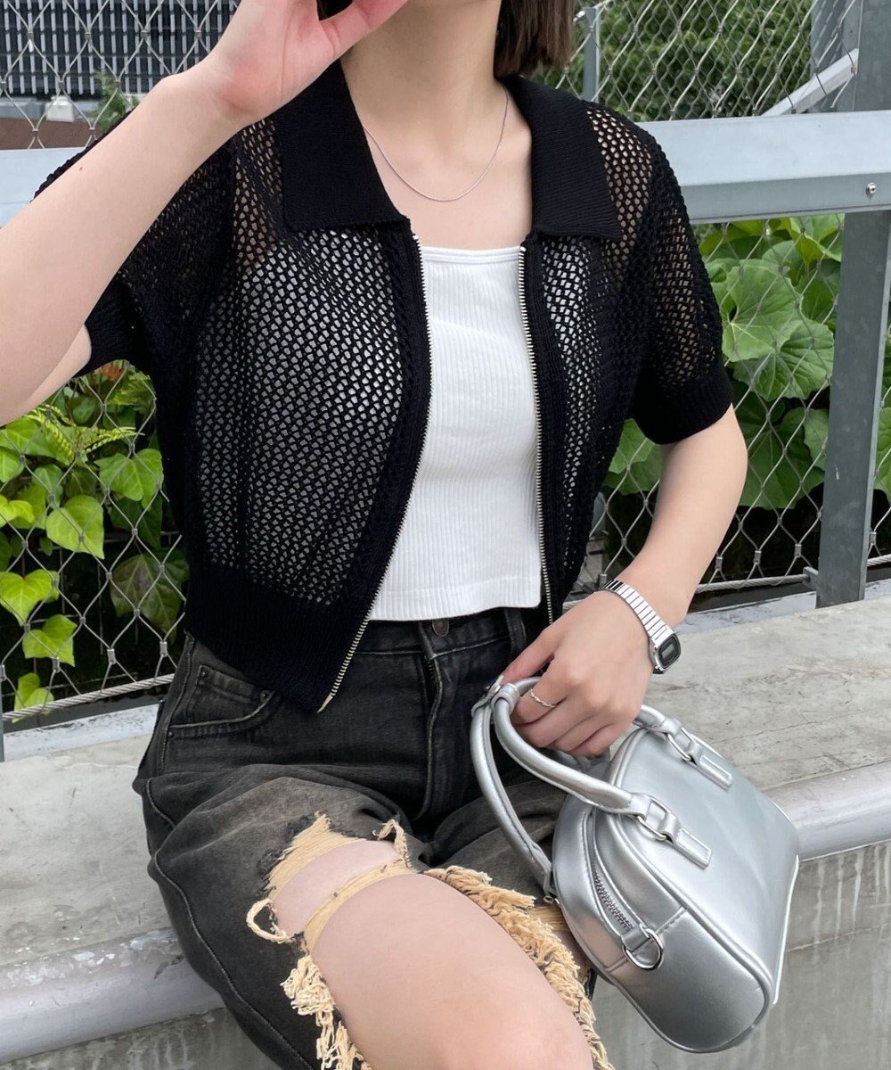 【ウィゴー/WEGO】のWZIPニットカーデ インテリア・キッズ・メンズ・レディースファッション・服の通販 founy(ファニー) 　ファッション　Fashion　レディースファッション　Fashion for Women　トップス・カットソー　Cut & Sew Tops　ニット　Knit Tops & Sweaters　カーディガン・羽織り　Layered Style Cardigans　インナー　Innerwear　春　Spring　カーディガン　Cardigan, Knitwear　ガーリー　Girly, Feminine Style　サマー　Summer, Summer Style　ショート　Short, Short Length　シンプル　Simple, Minimal　ジップ　Zip, Zipper　スマホ　Smartphone, Mobile Device　透かし　Cut-Out, Lacework　ダブル　Double, Double-Breasted　デニム　Denim, Jeans Material　ボトム　Bottoms, Lower Wear　メッシュ　Mesh, Net Fabric　ロング　Long, Long-Length　S/S・春夏　SS, Spring/Summer, Warm Season　夏　Summer　ブラック|ID: prp329100004665143 ipo3291000000034991488